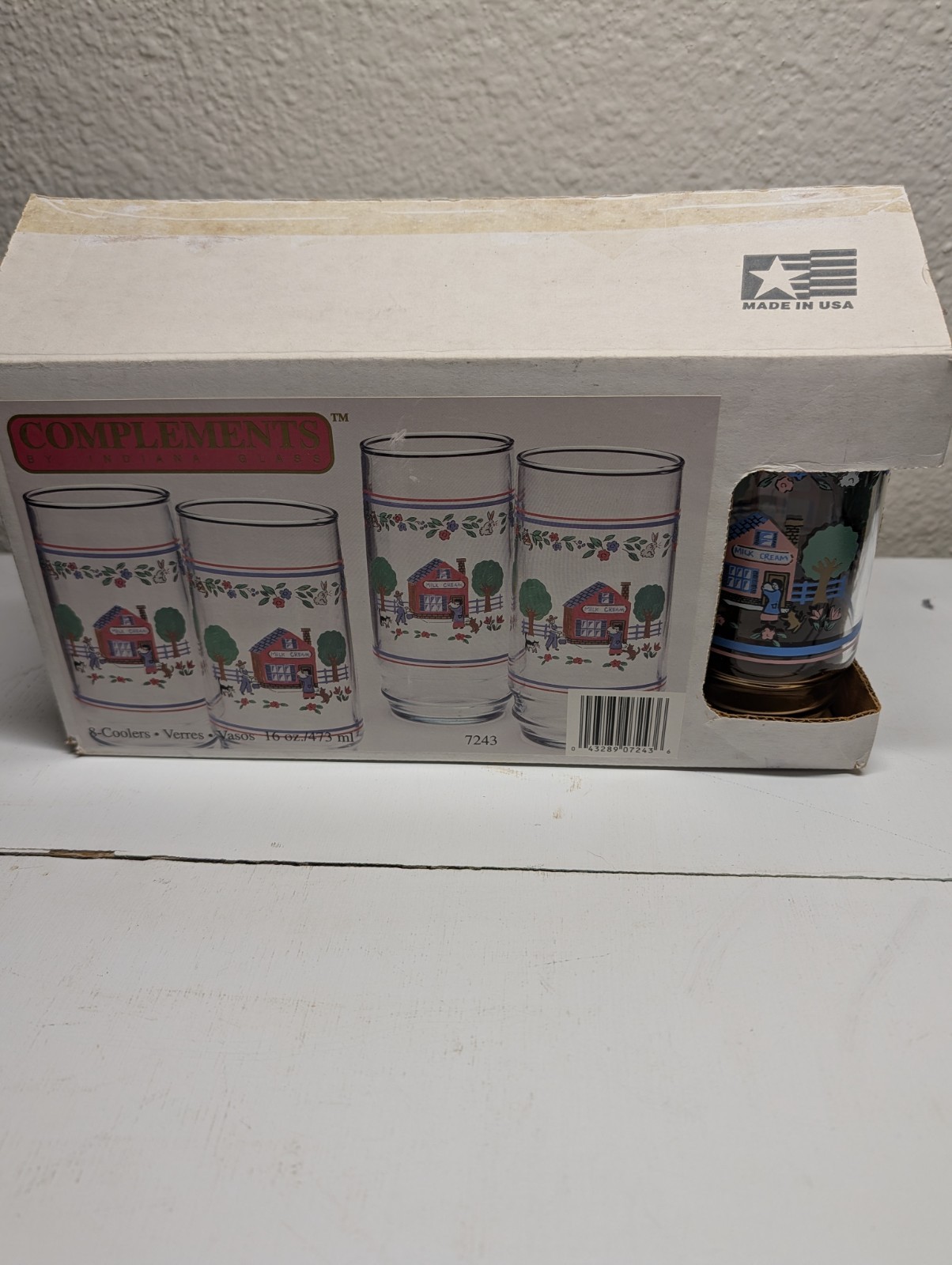 Complements By Indiana Glass  16 Oz Glasses Set Of 8 Heartland Village NIB