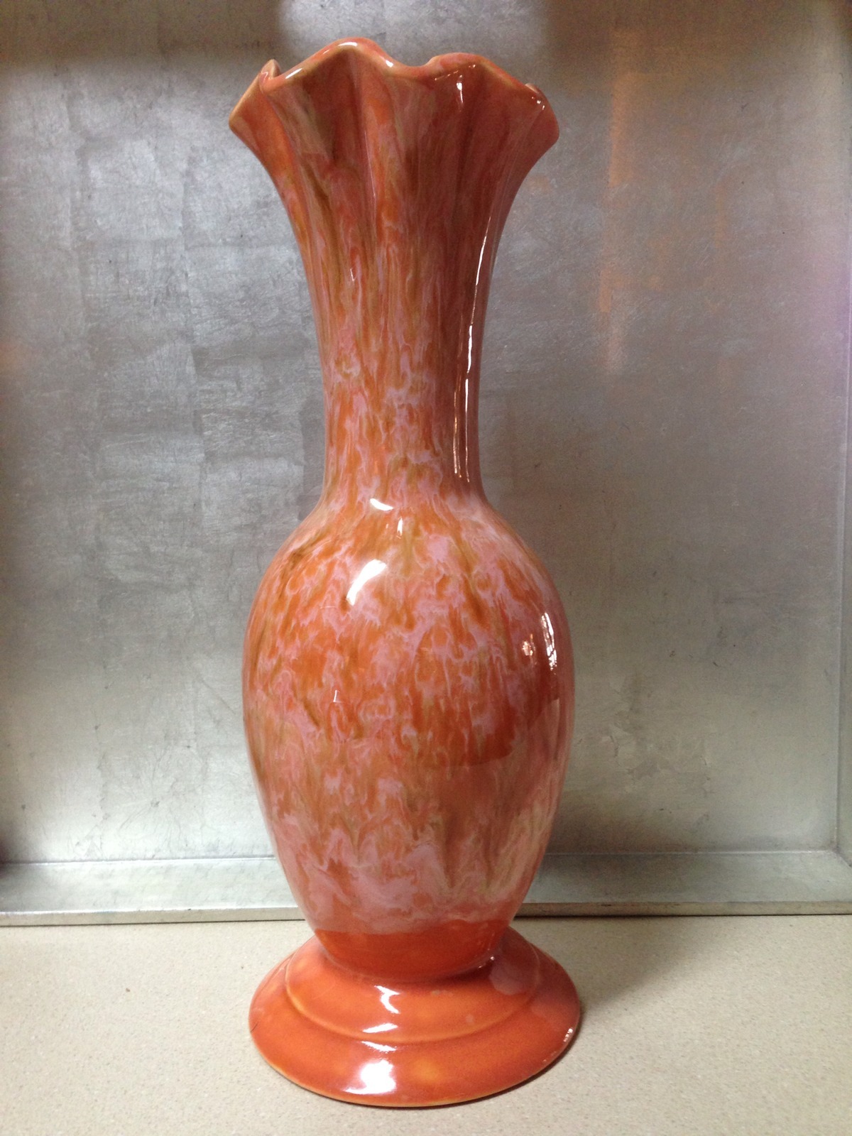 VTG ROYAL HAEGER ORANGE FLUTED VASE 12