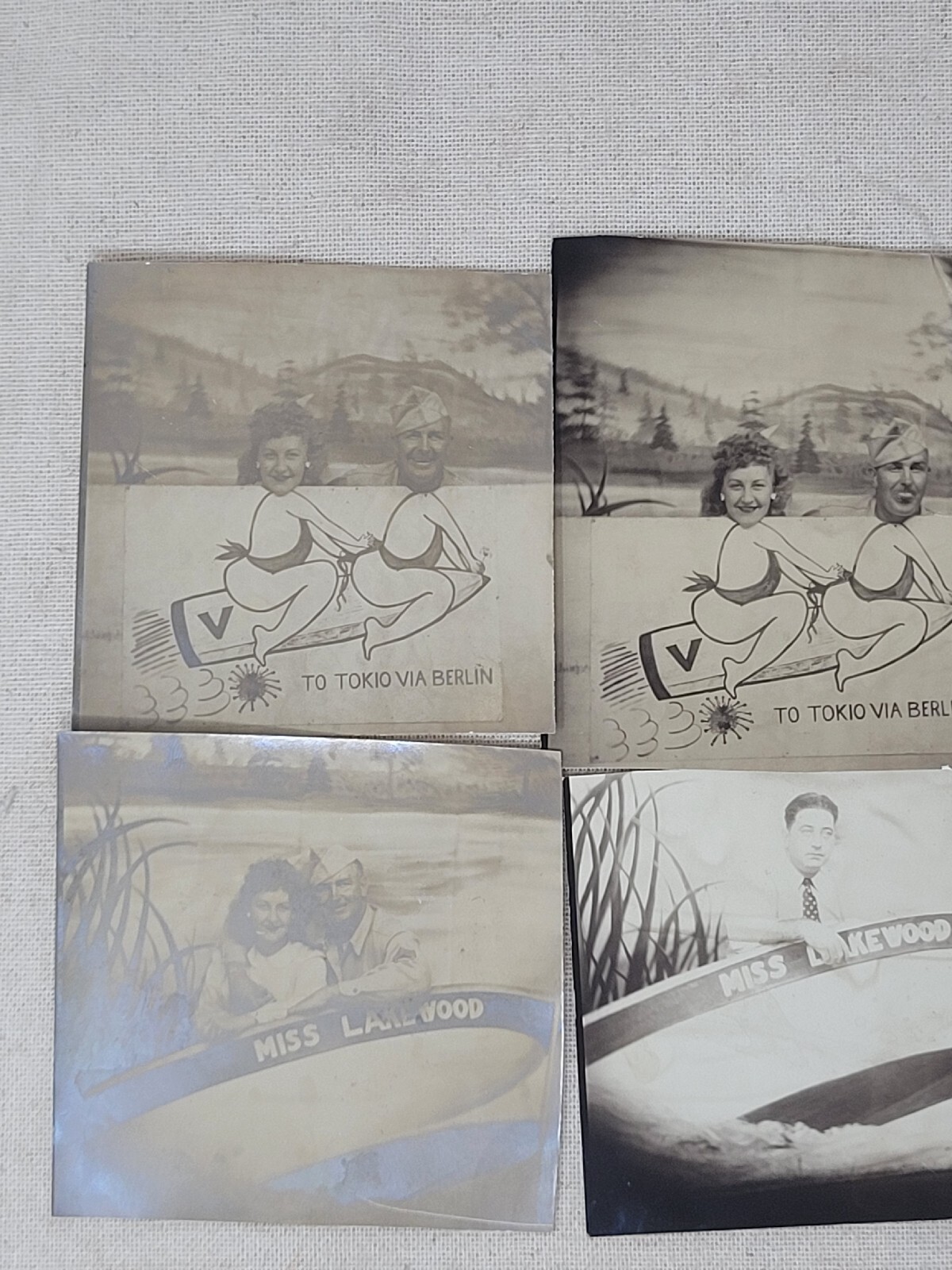 ww11 soldier carnival caricature photos Lot Of (4)  boat missile military