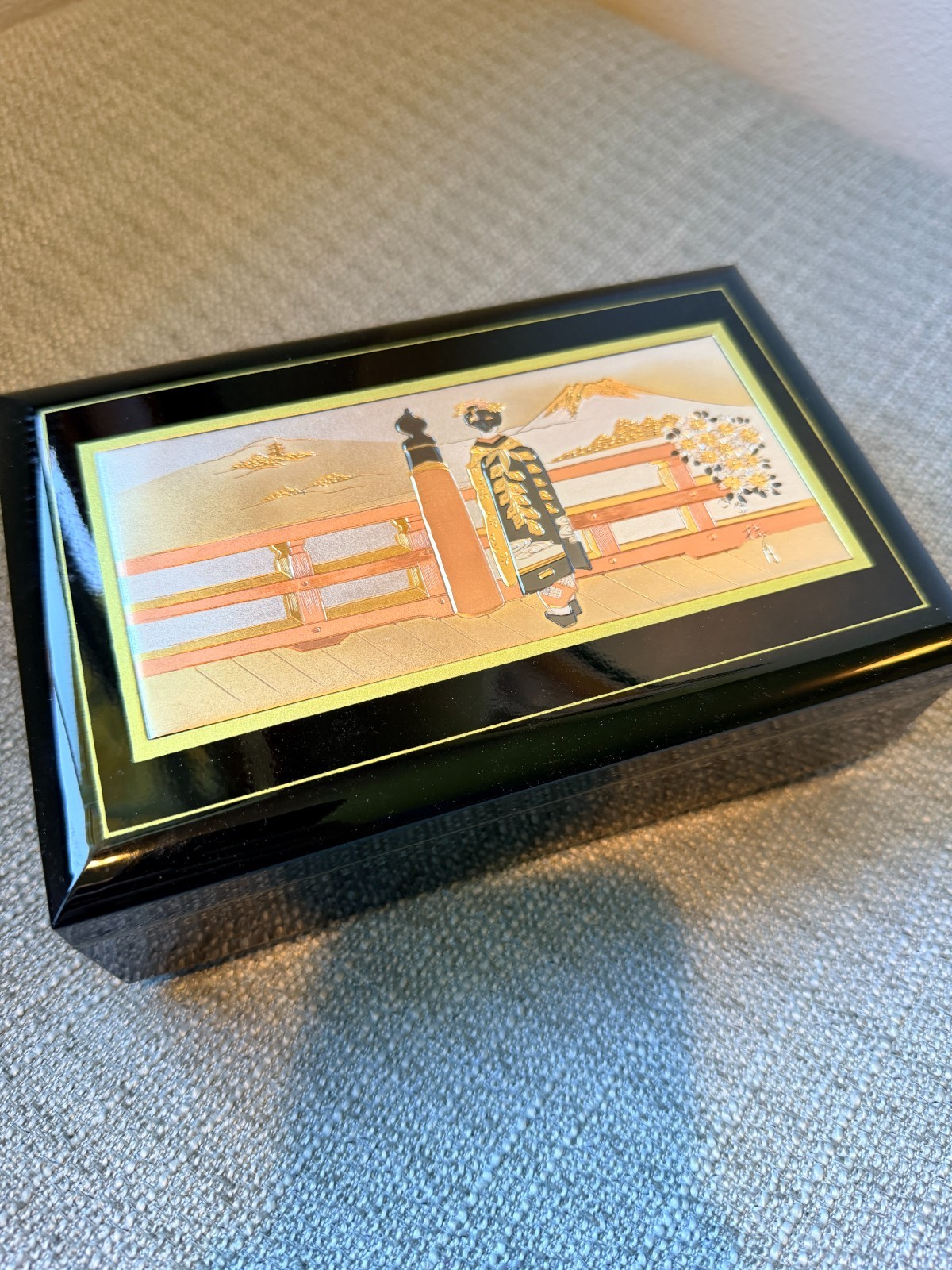 Vintage Chokin Collection Musical Jewelry Box Black Lacquer New Made in Japan Vintage Chokin Collection Musical Jewelry Box Black Lacquer New Made in Japan