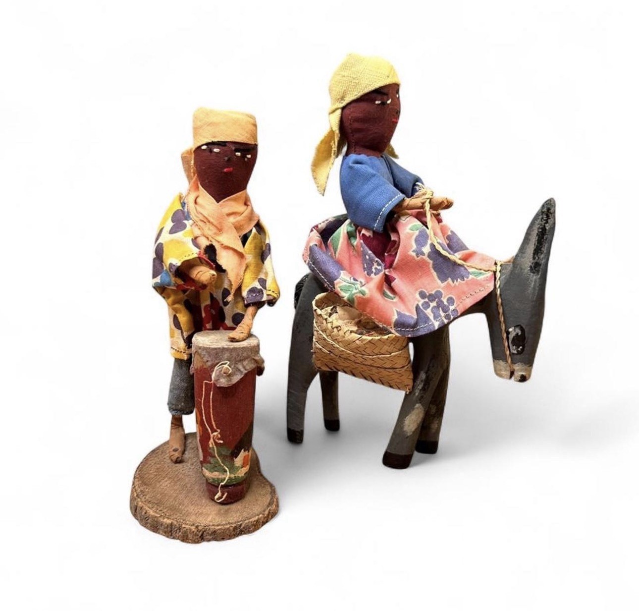 Lot Of Two Hand Crafted Haitian Folk Art Souvenir Dolls From The 1950s