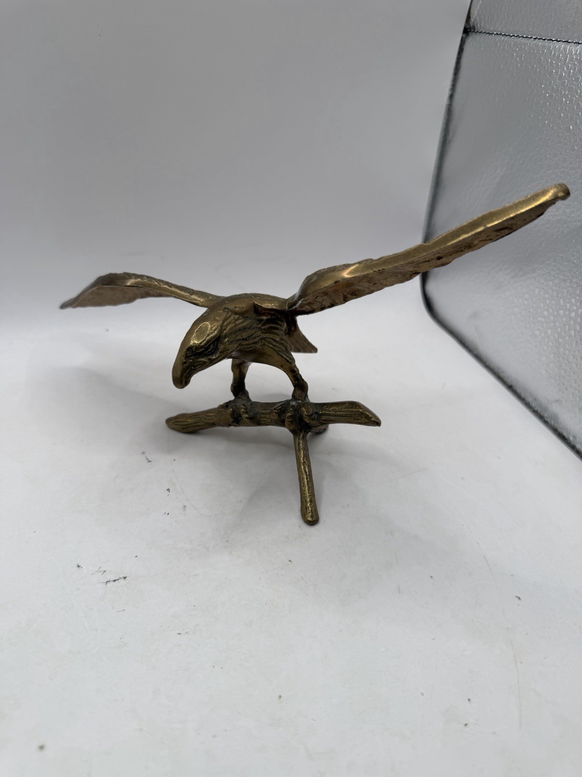 Vintage Large Solid Brass Eagle Figurine On Branch 10” Wingspan