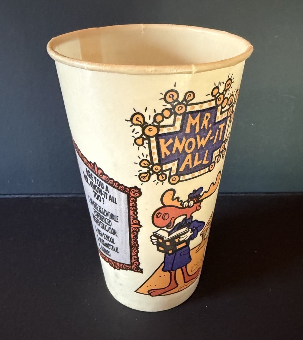 Vintage 1993 TACO BELL BULLWINKLE MOOSE Wax Paper Promo Cup - RARE Vintage 1993 TACO BELL BULLWINKLE MOOSE Wax Paper Promo Cup - RARE