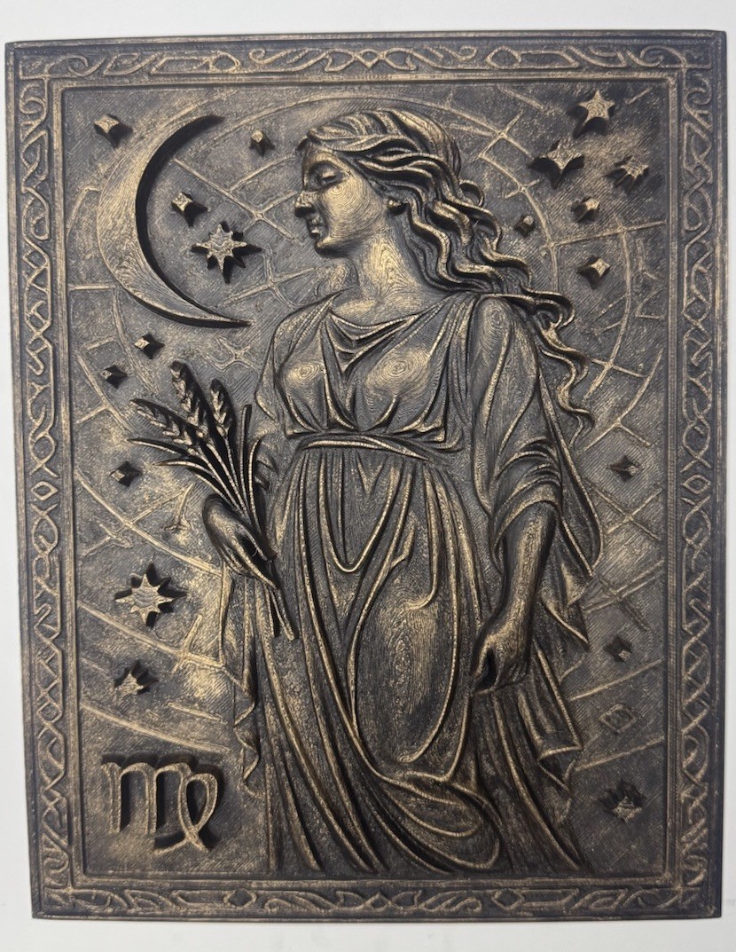 Virgo Zodiac Relief Wall Art 8” X 10” Gold Antique Astrology Plaque Home Decor