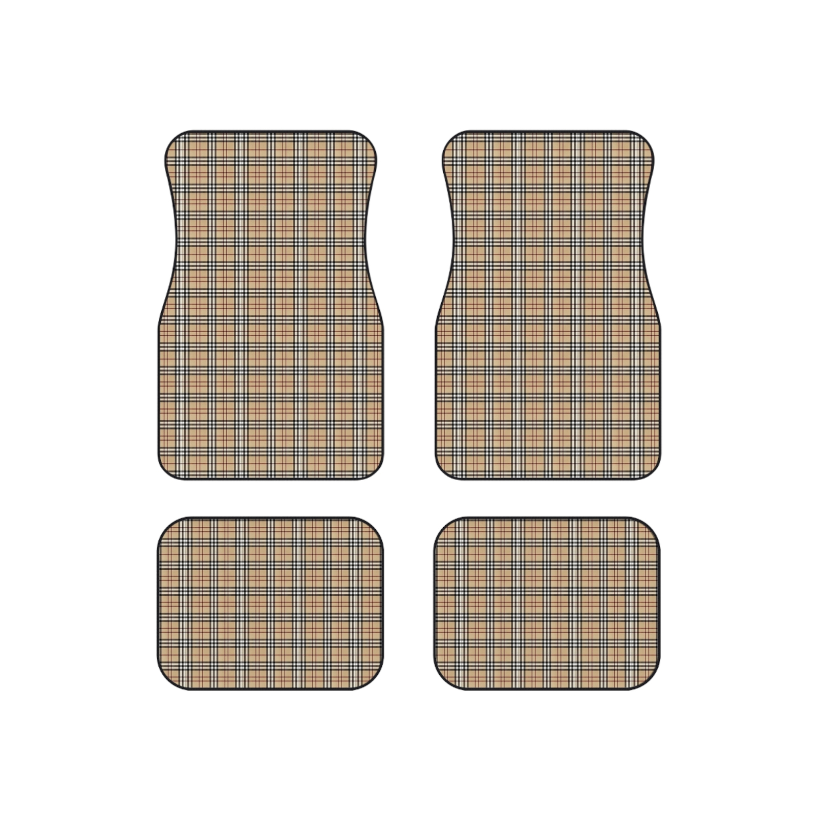 Stylish Beige Plaid Car Mats Set - Perfect for Car Enthusiasts, Gifts For Her