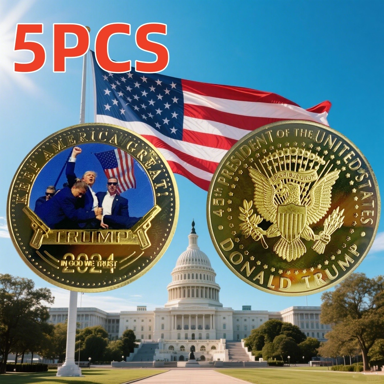 5PCS 2024 President Trump Commemorative Coin Take America Back Metal Coin 5PCS 2024 President Trump Commemorative Coin Take America Back Metal Coin