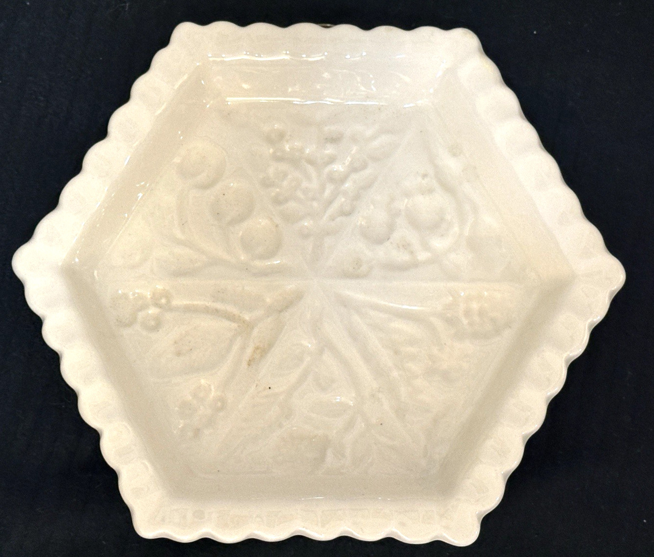 The 1869 Victorian Pottery Shortbread Mold Hexagon With Floral Fruit Design The 1869 Victorian Pottery Shortbread Mold Hexagon With Floral Fruit Design