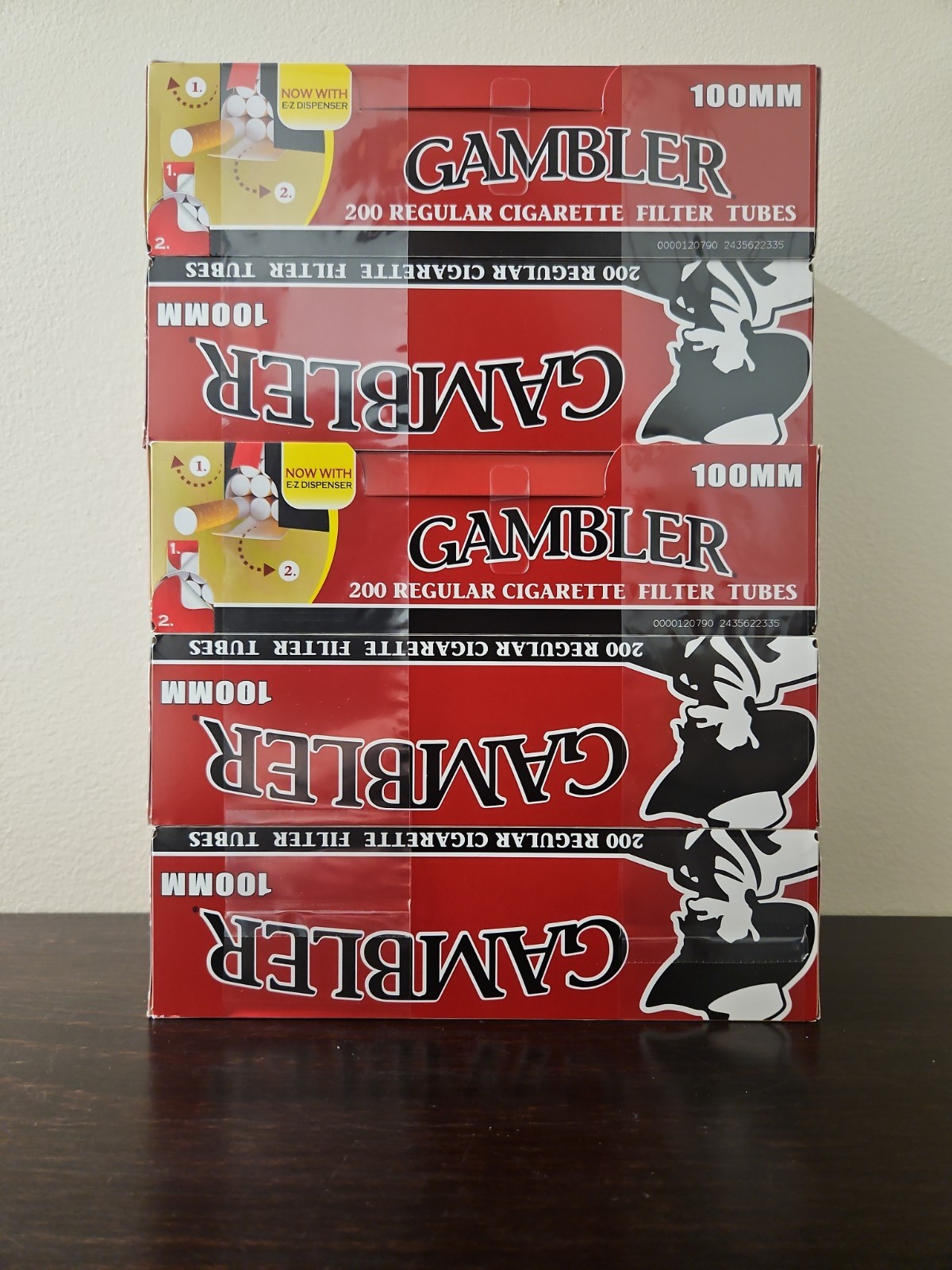 Gambler Regular Red 100mm Cigarette Tubes 5 Pack of 100\'s Discount Sale