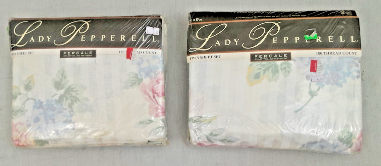 2 VTG LADY PEPPERELL TWIN SHEET SETS 180 THREAD COUNT NEW SEALED 1994 GARDEN PAV