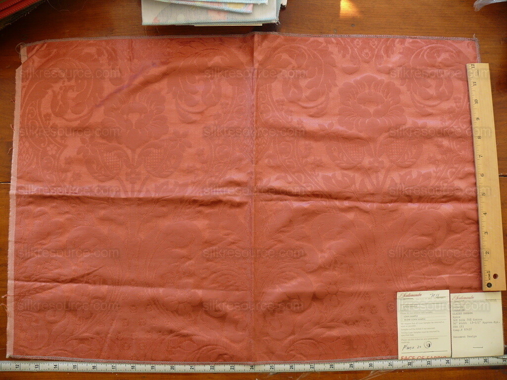 SCALAMANDRE SILK DAMASK LORRAINE GLAZED DAMASK PINK SPICE  25X17