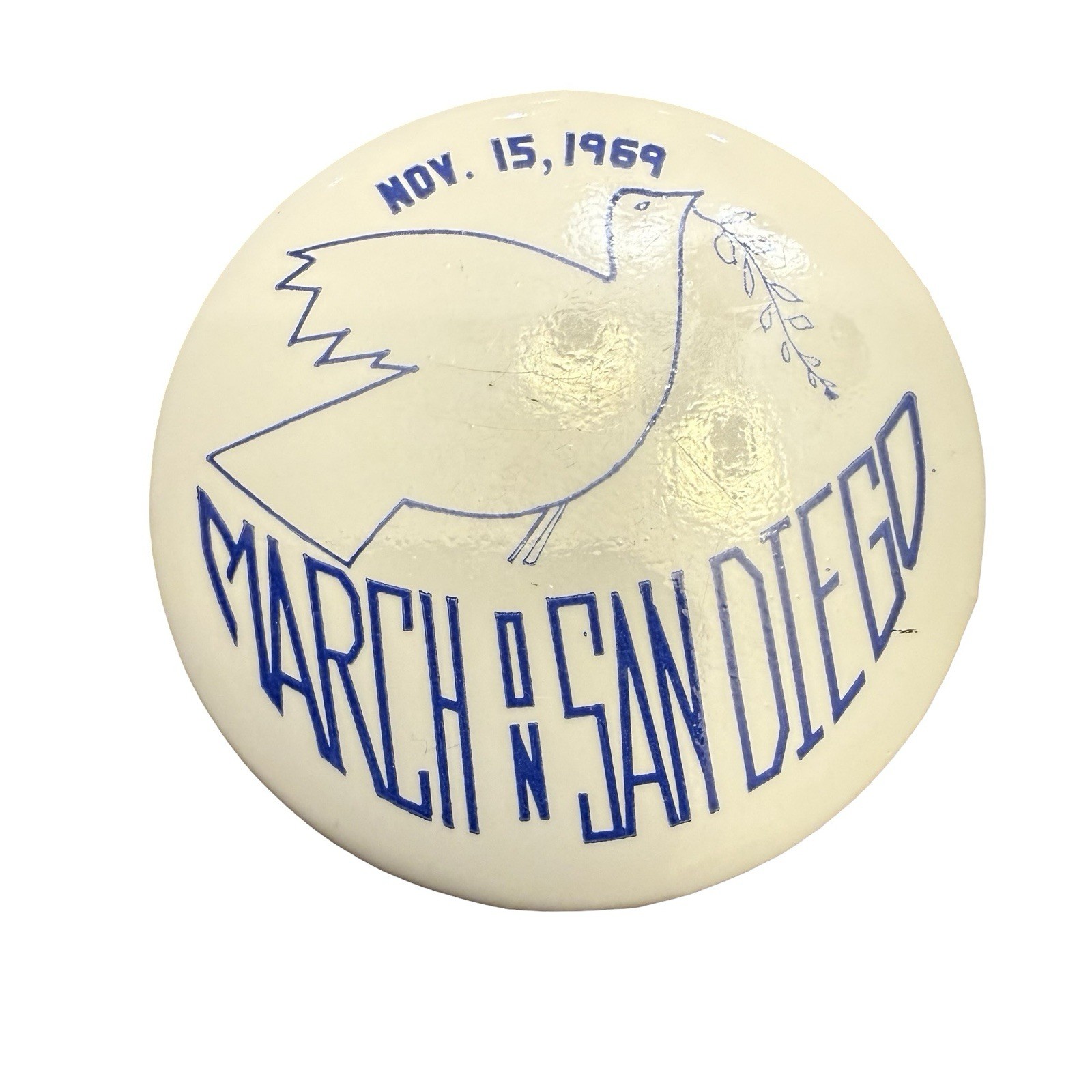 1969 Peace March Dove Button Cream Blue Collectible Vintage Protest Memorabilia