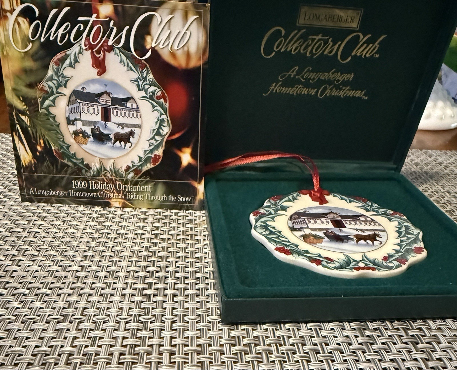3 Vtg Longaberger Collectors Club Hometown Christmas Ornaments 1997-1999