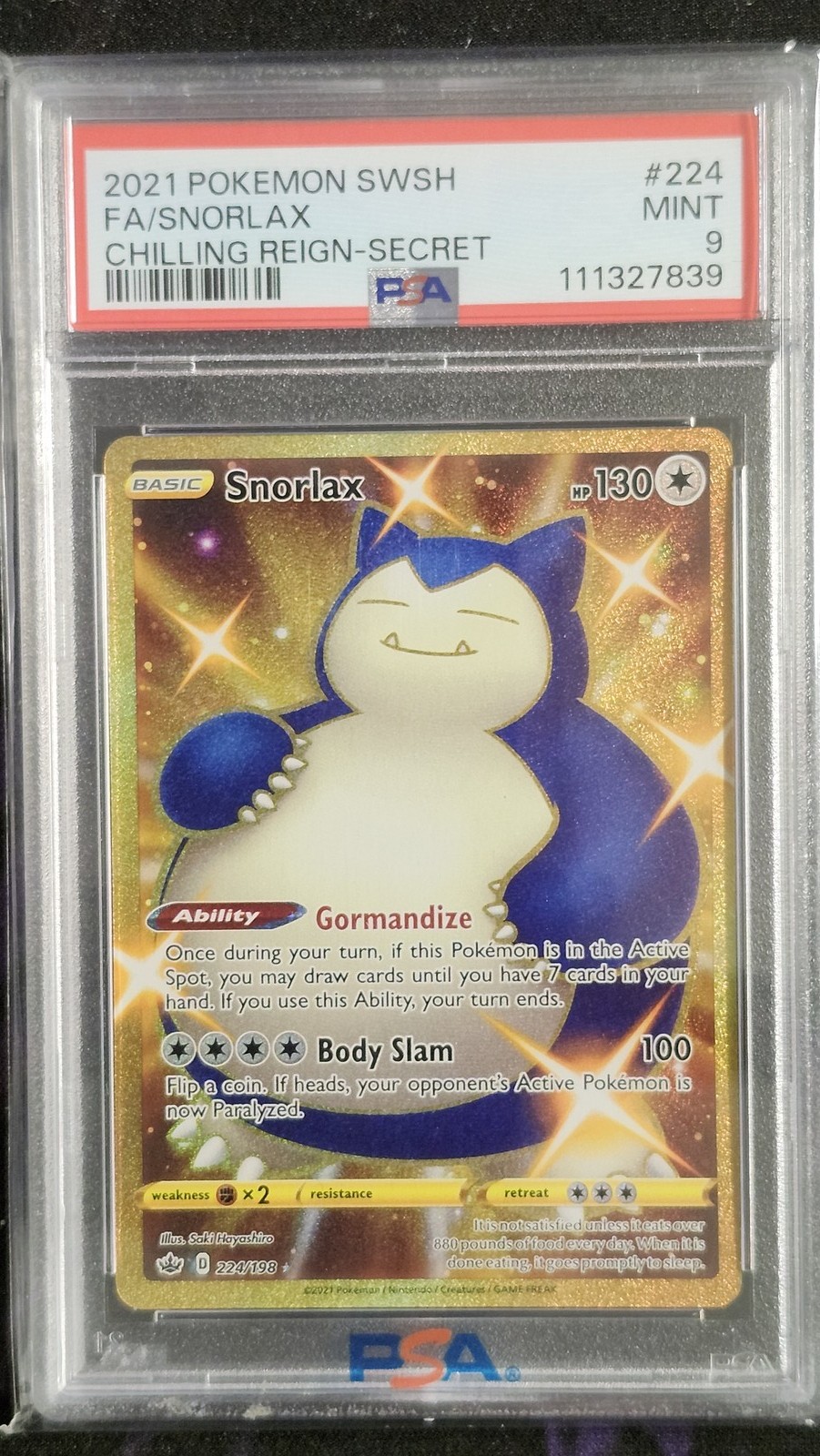 Pokemon PSA 9 Snorlax 224 Chilling Reign Pokemon PSA 9 Snorlax 224 Chilling Reign