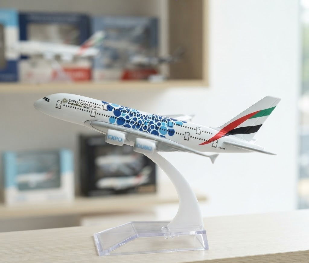 Emirates Airbus A380 Expo 2020 Blue Livery Model Airplane Toy Gift