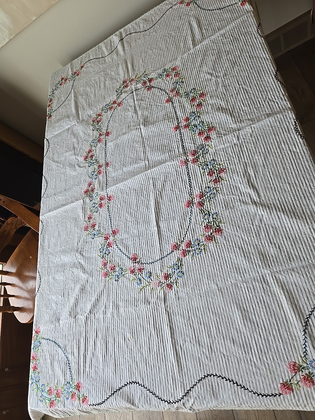 Large Amazing Vintage Tablecloth Hand Made Embroidery and Crochet Edge 62 Large Amazing Vintage Tablecloth Hand Made Embroidery and Crochet Edge 62