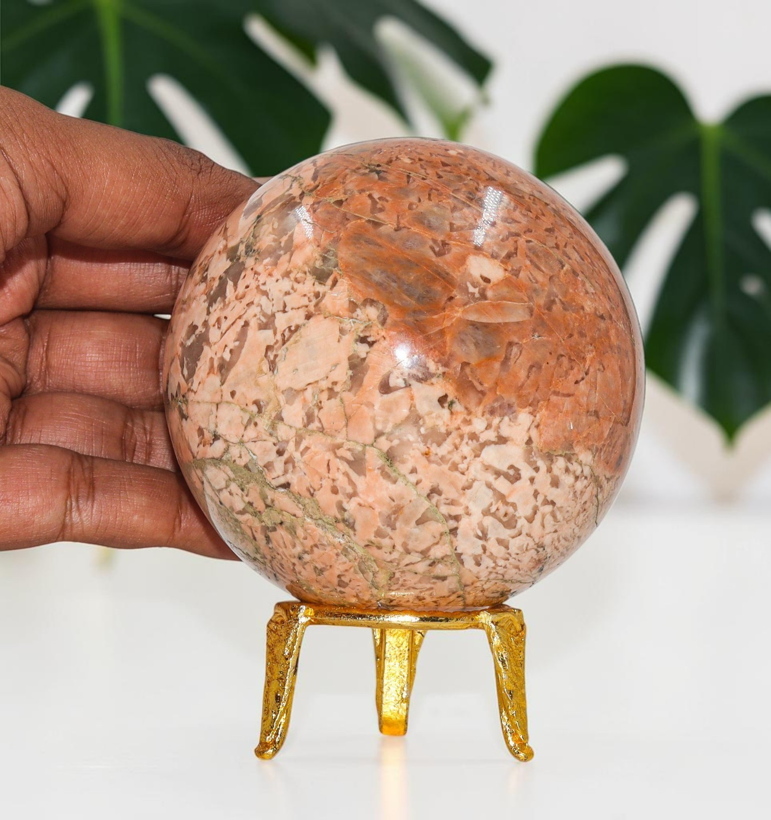 A+ 90mm Pink Rosophia Crystal Sphere 880g Rare Moonstone Matrix Healing Ball