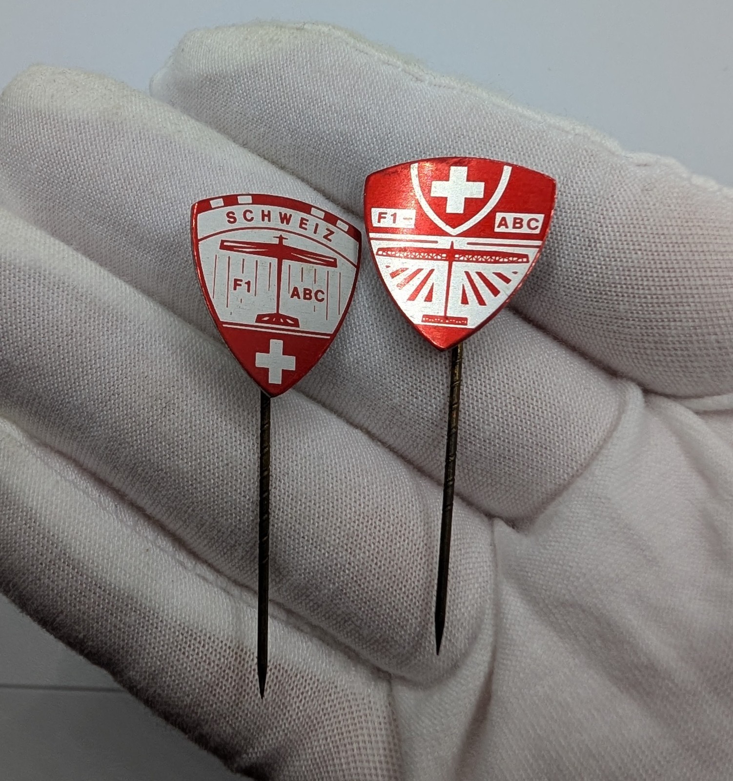 Pair Vintage Swiss Schweiz F1 ABC Glider Aviation Stick Lapel Pins Pair Vintage Swiss Schweiz F1 ABC Glider Aviation Stick Lapel Pins