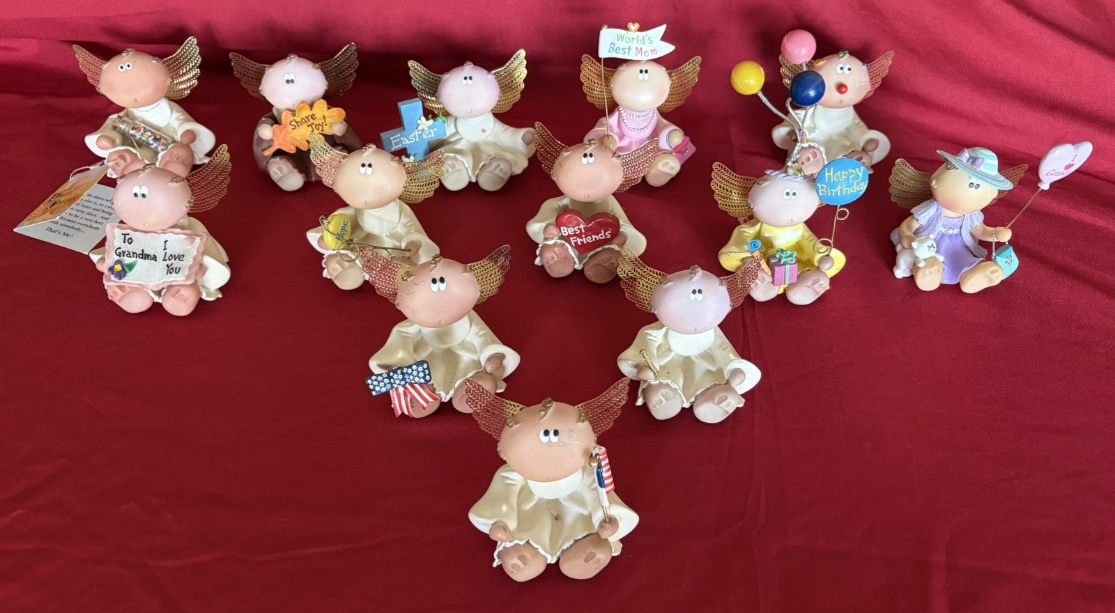 Lot Of 13 Angel Cheeks Russ Bertie Figurines Best Friends, Happy Birthday, Mom