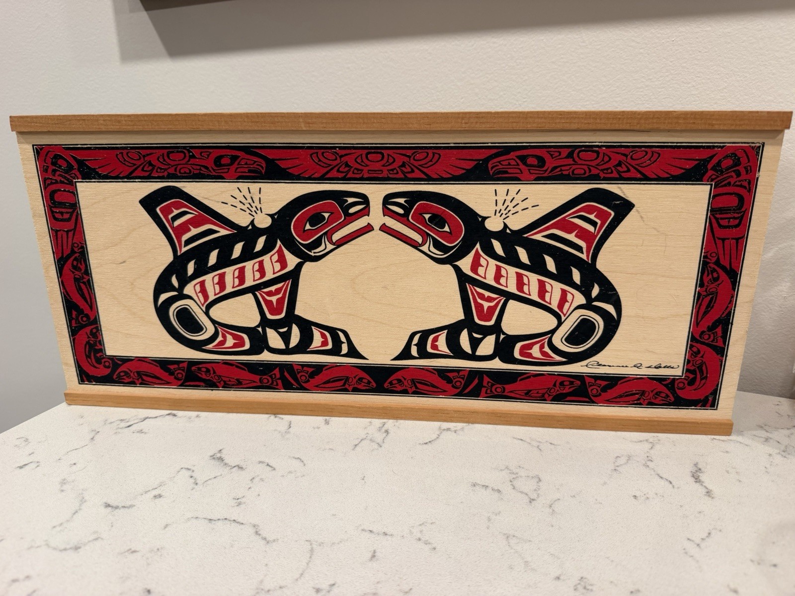 Vintage Clarence A. Wells Port Simpson, B.C. Aboriginal Art Wood Box Sliding Lid