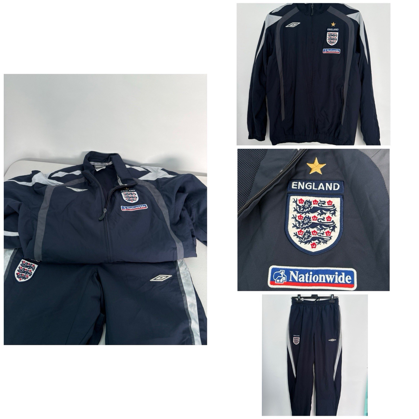 Vintage Umbro England National Team Tracksuit Set Navy Jacket Pants Y2K Size M