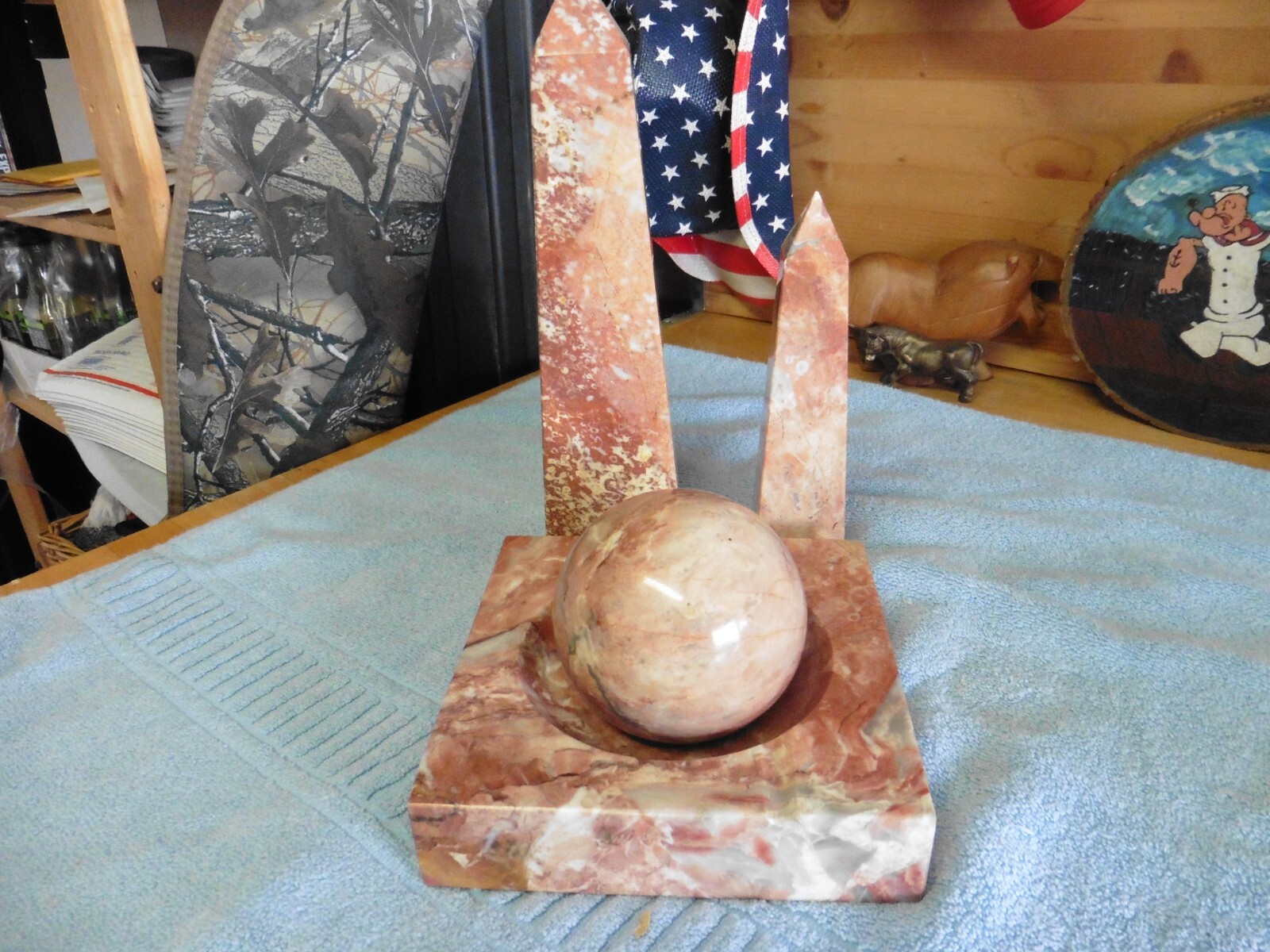 Vtg Ash Tray Cigar Pink Marble Granite heavy Table set apx 20lbs one of a kind