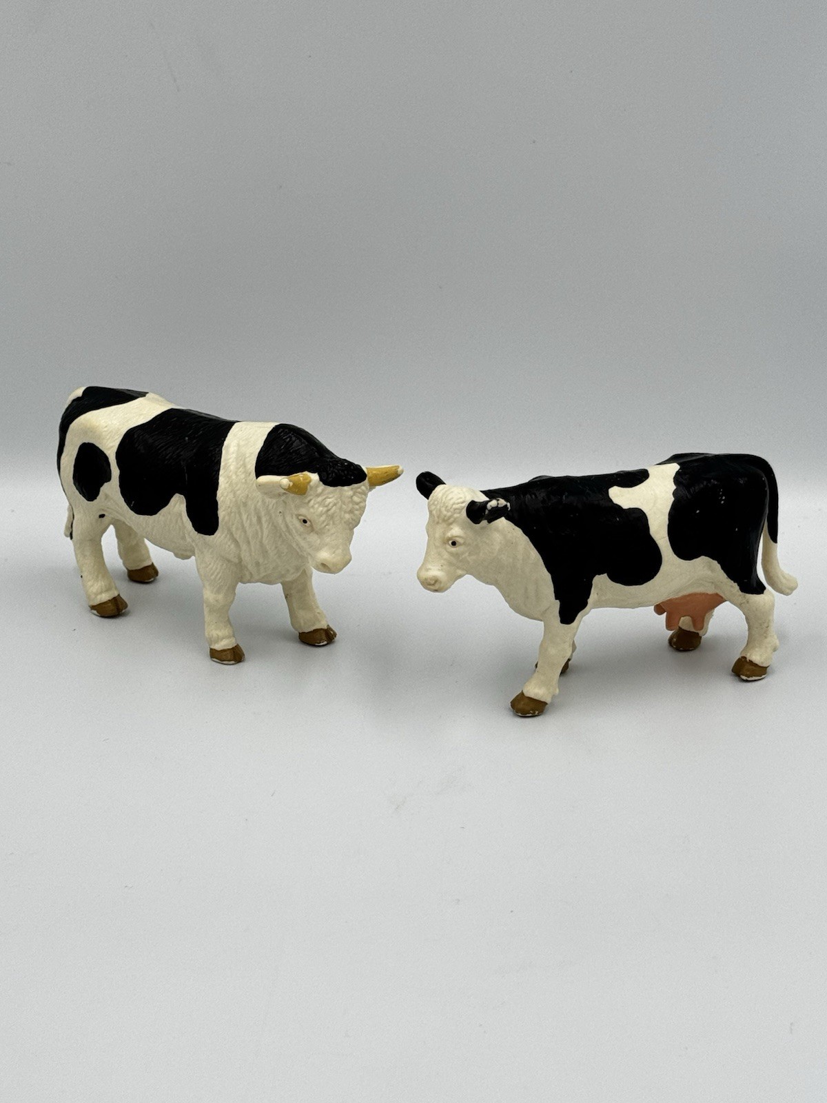 Vintage Bullyland Cow & Bull Hard Rubber Animal Figurines Berta & Fritz Germany