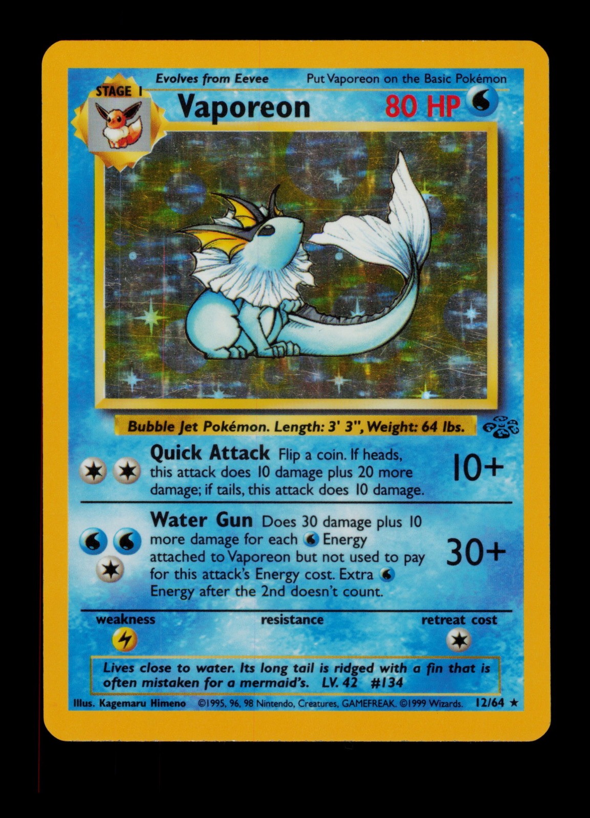 Vaporeon 12/64 Jungle 1999 Pokémon Holo Trading Card TCG