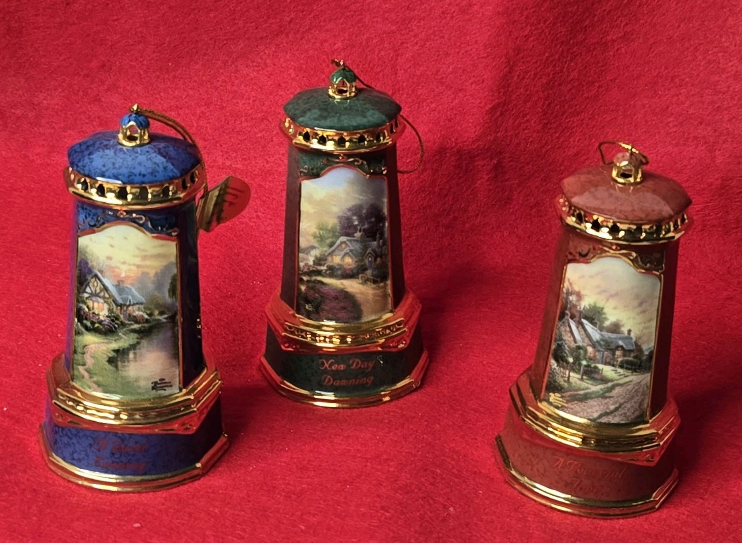 Set of 3 Thomas Kinkade Lighthouse Ornaments 2001 Ardleigh Elliott Seaside...