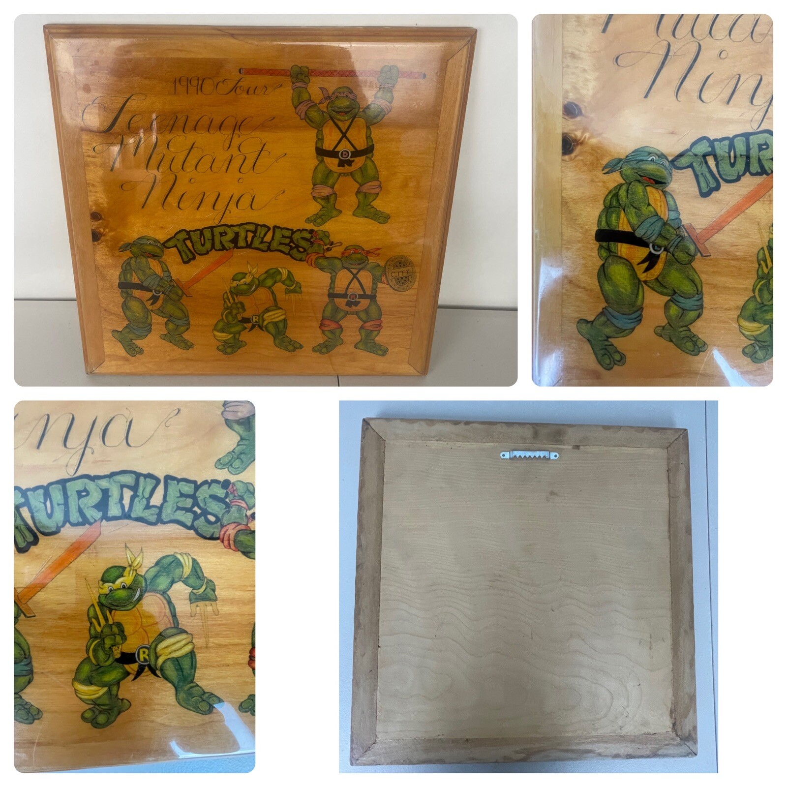Vintage TMNT 1990 Tour Wooden Frame 15x15” Homemade Fan Art Collectible Vintage TMNT 1990 Tour Wooden Frame 15x15” Homemade Fan Art Collectible