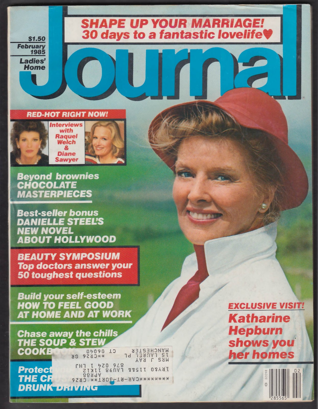 LADIES\' HOME JOURNAL Katharine Hepburn Raquel Welch Diane Sawyer + 2 1985