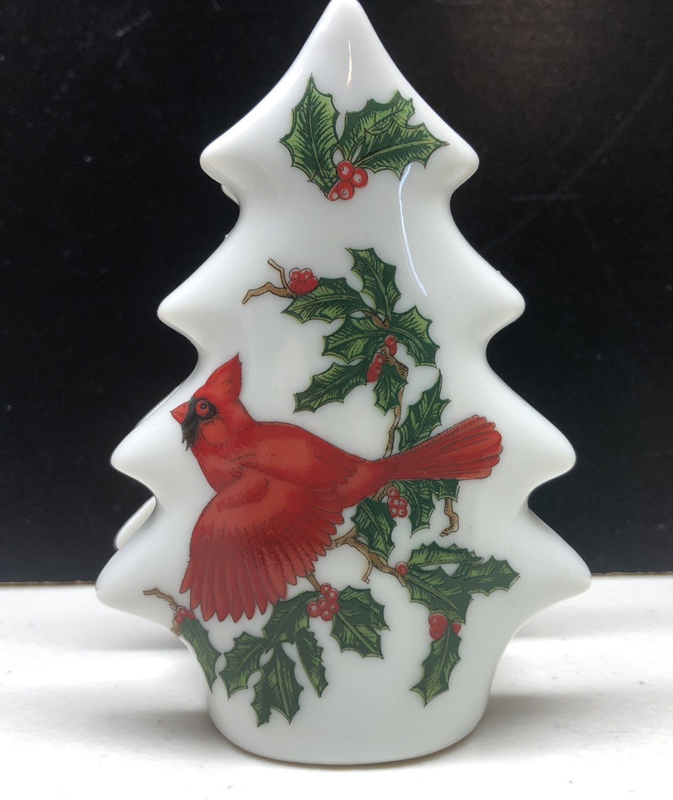 Lefton Ceramic Christmas Napkin Holder  1206 Holly Cardinal Vintage Hand Painted