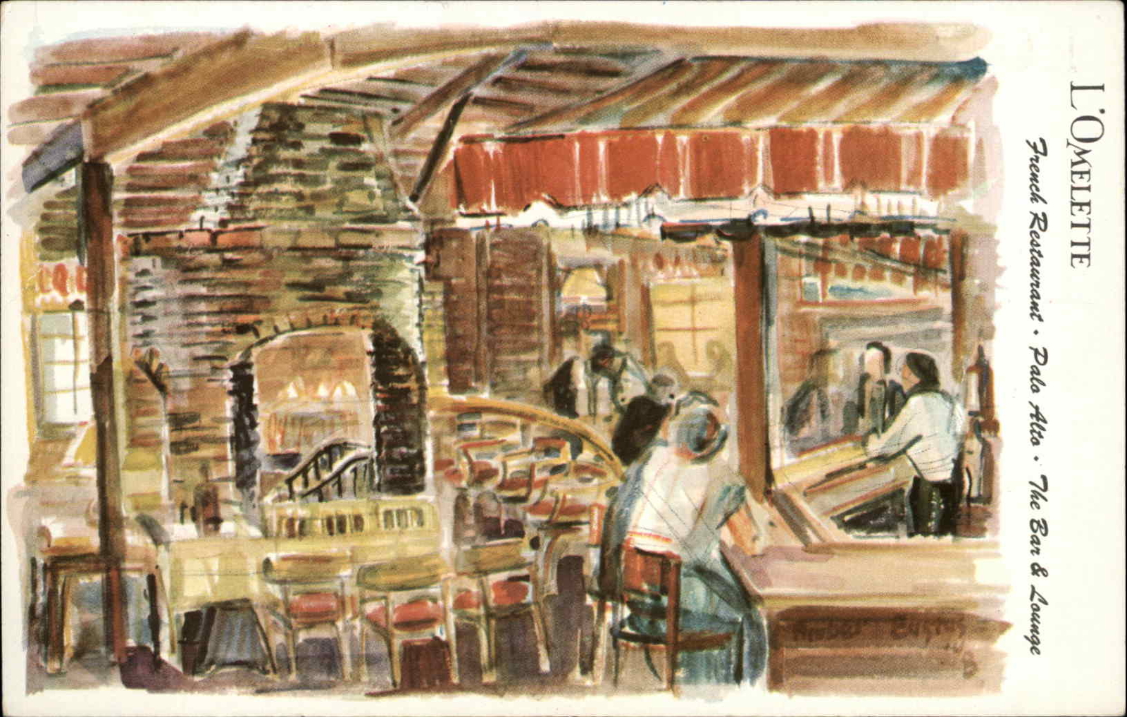 Palo Alto California CA L\'Omelette French Restaurant c1950s-60s Postcard