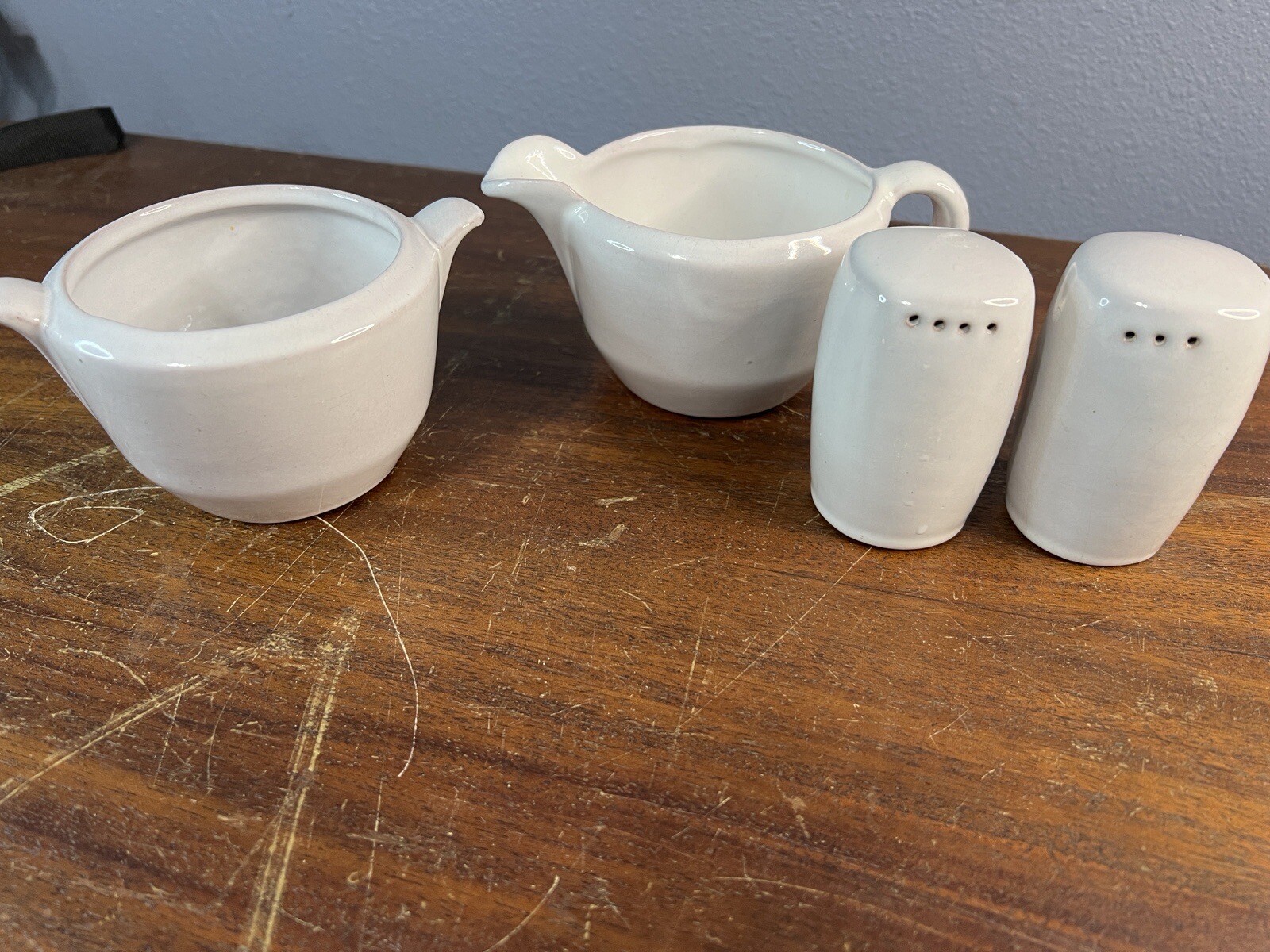 Frankoma Plainsman Desert Sand Glaze Salt Pepper Cream Sugar Set