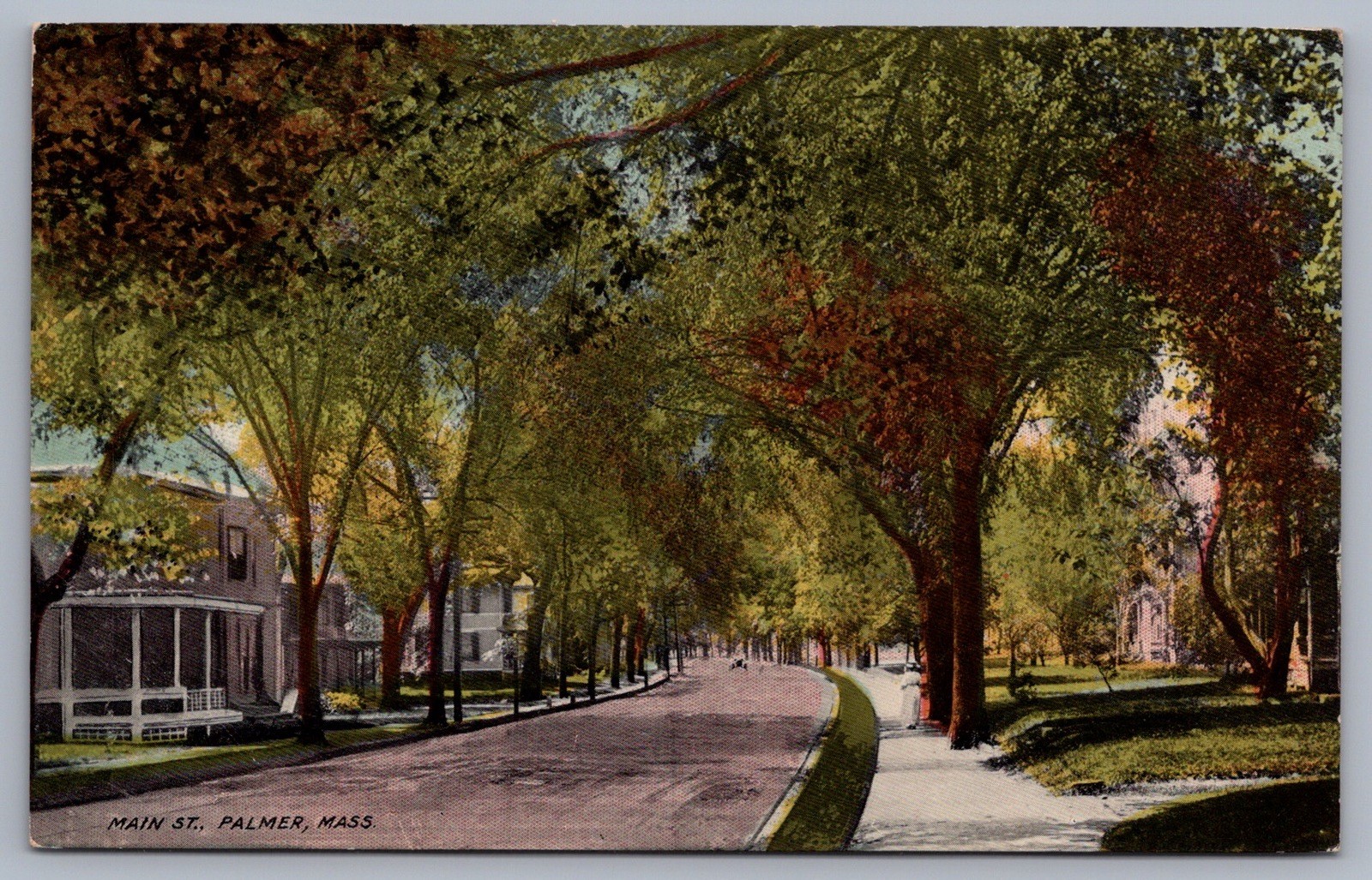 Main Street Palmer MA Massachusetts Tree Lined Street Postcard O5