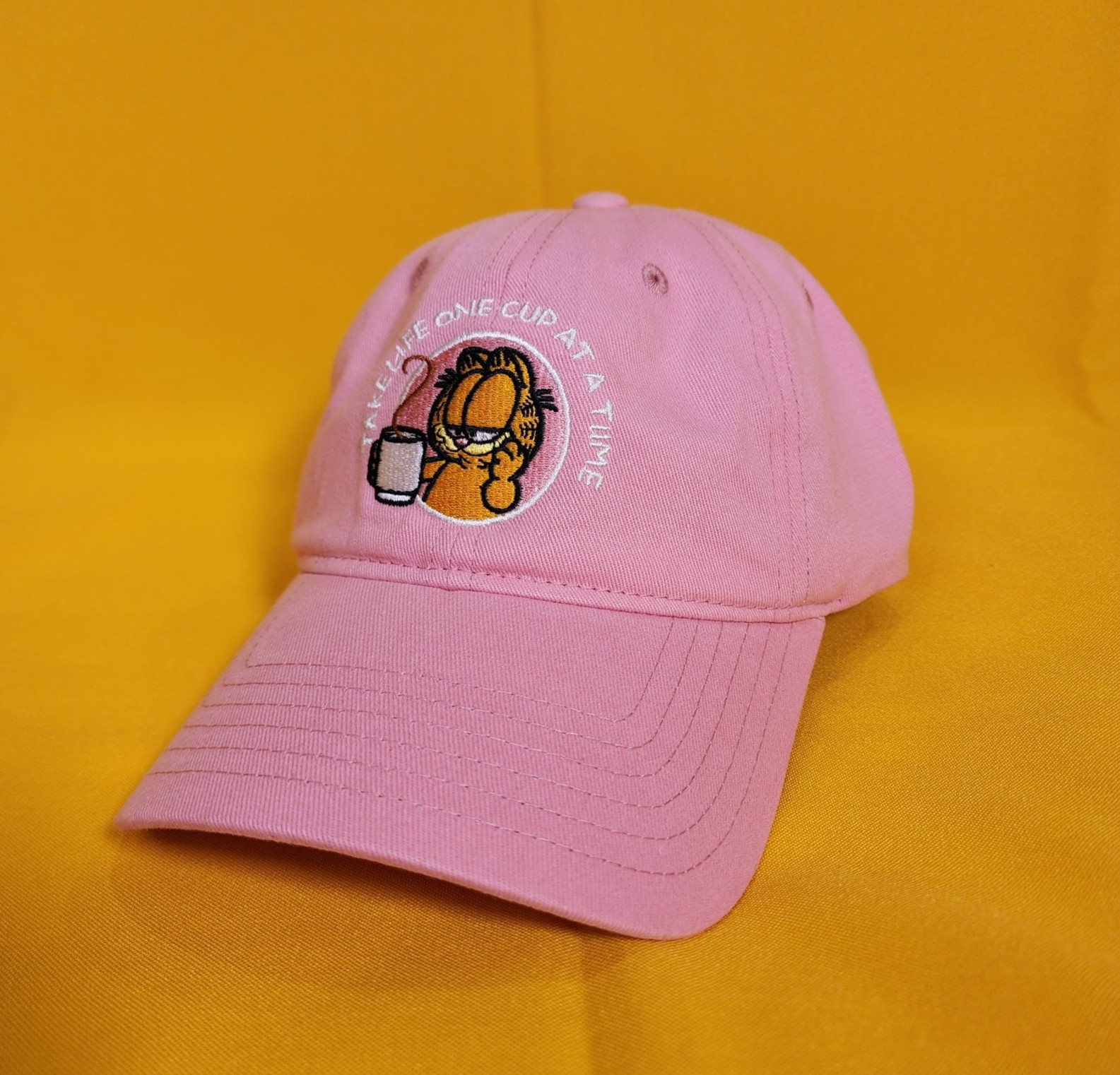 Garfield the Cat Pink Coffee Cup Dad Hat Baseball Cap Adjustable Embriodered NEW
