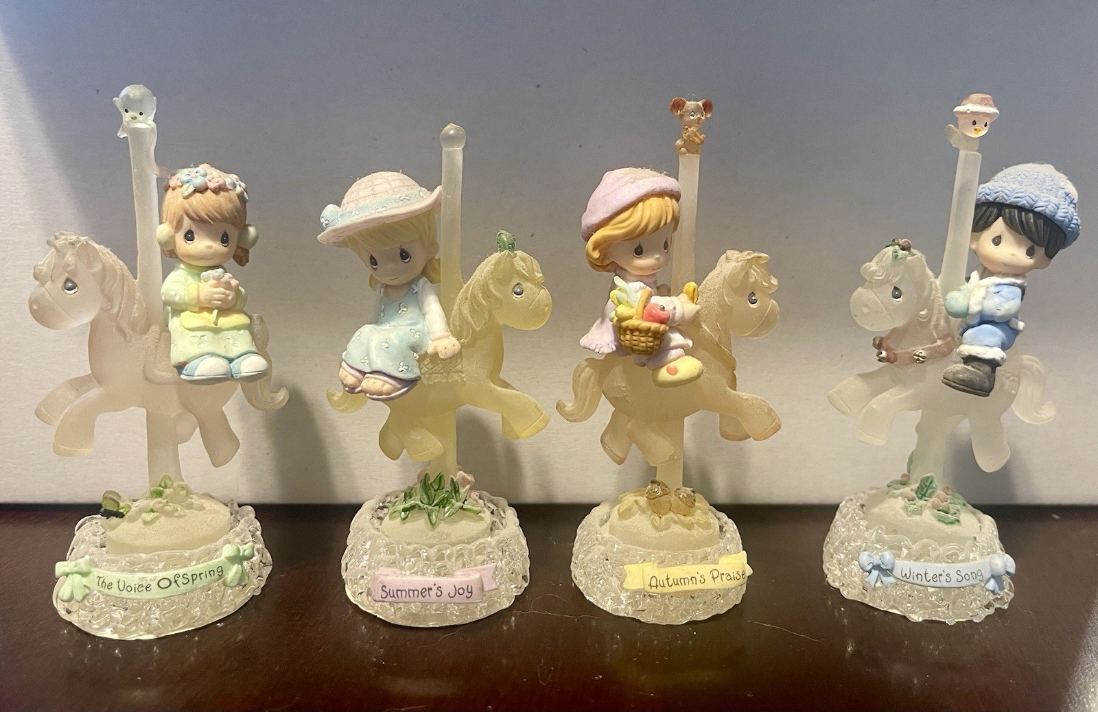 2002 Enesco Precious Moments Four seasons Carousel Horse Figurines 
