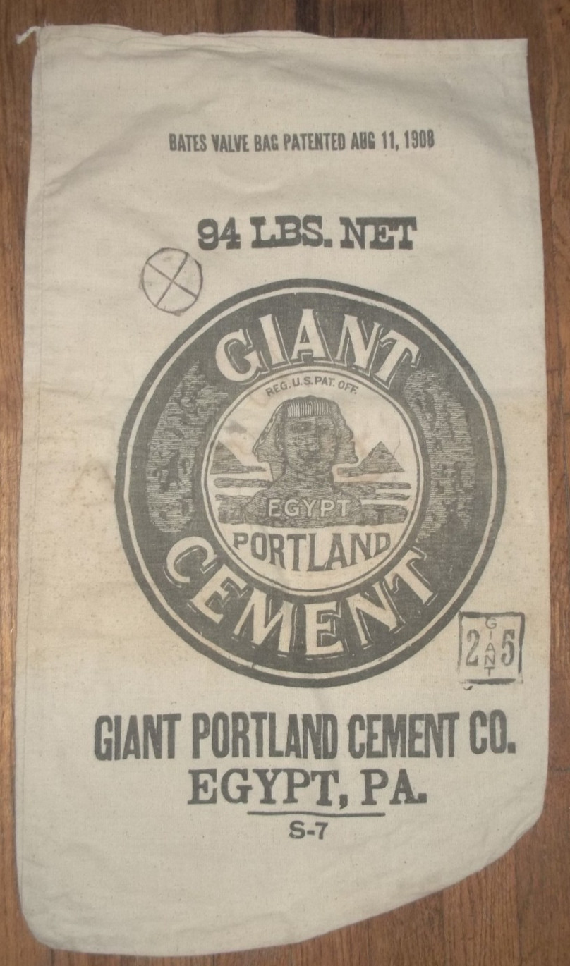 EGYPT PA VINTAGE LINEN GIANT PORTLAND CEMENT SACK 1908  94 lbs Net SPHINX  Bates