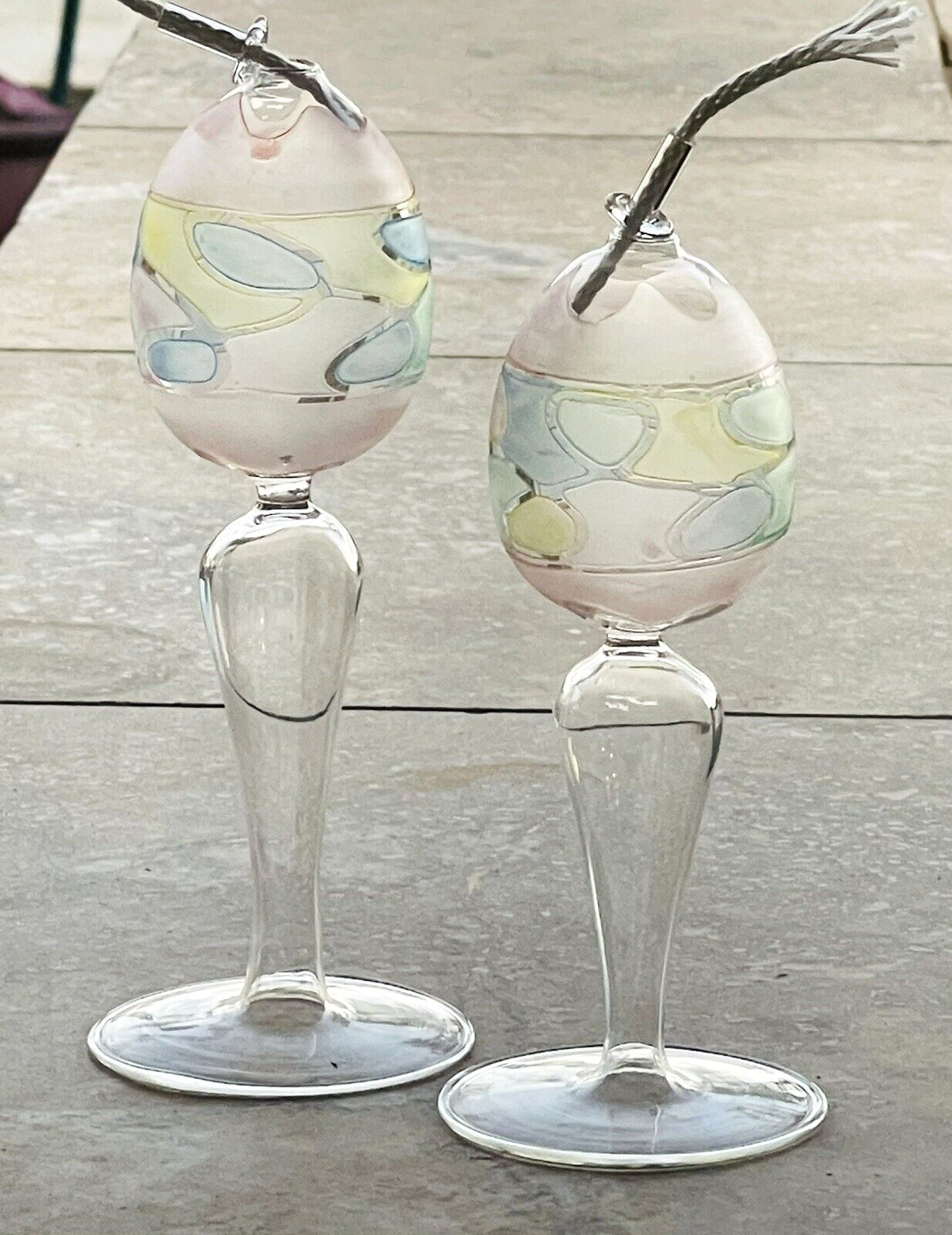Vintage Masterpiece Hand Blown Glass Oil Lamp Candle Set  Pastel Oval Stunning