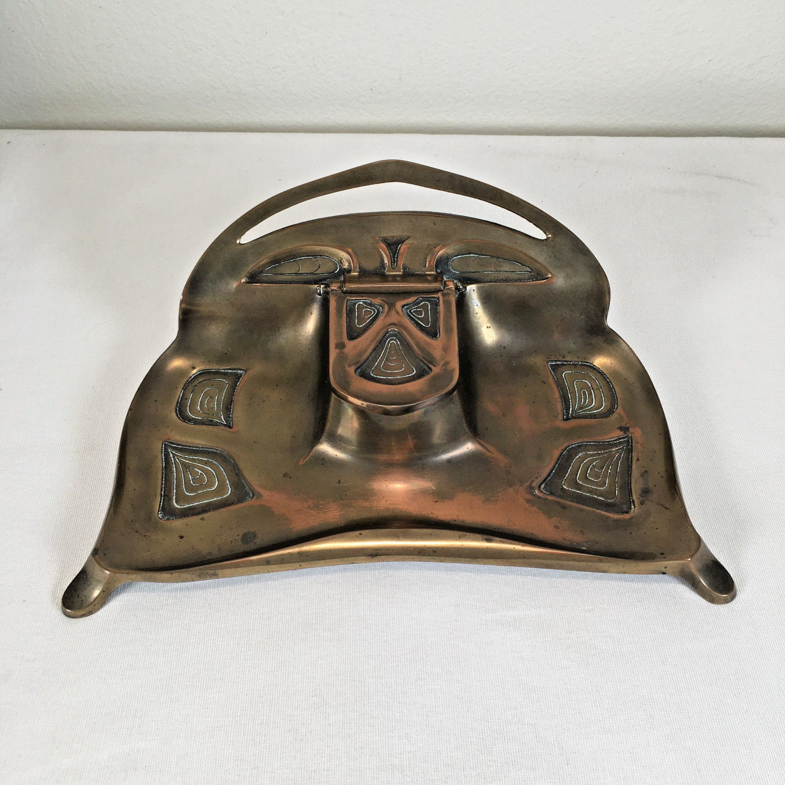 Vintage Bradley & Hubbard Art Nouveau Brass Bronze Inkwell #3183 Footed Ornate