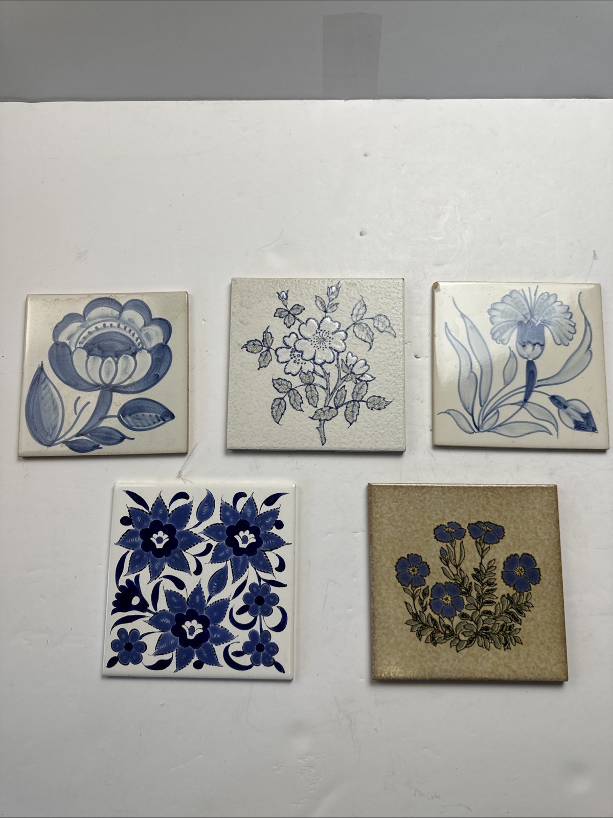 Five Blue Flower Vintage Lot of 6 x 6 Tiles flowers vary