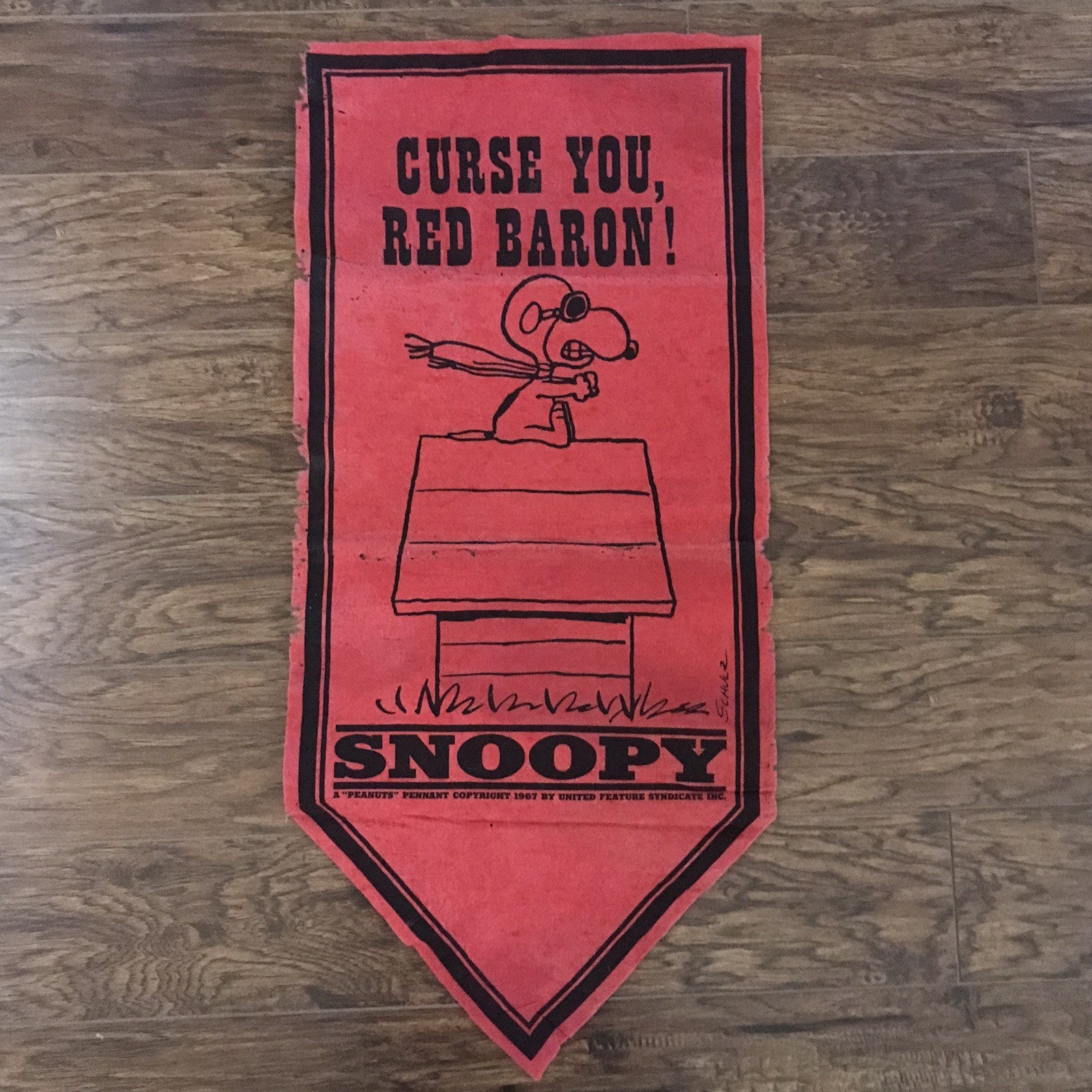 RARE 1967 SNOOPY Peanuts Pennant/Banner CURSE YOU RED BARON Red Charles Schulz