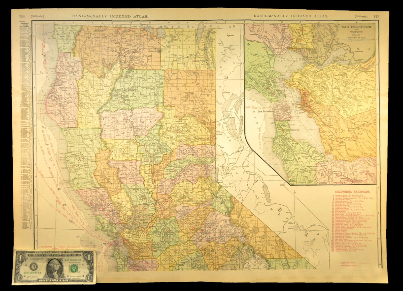 1911 Northern California Railroad Map ORIGINAL Atlas Map San Francisco DATED