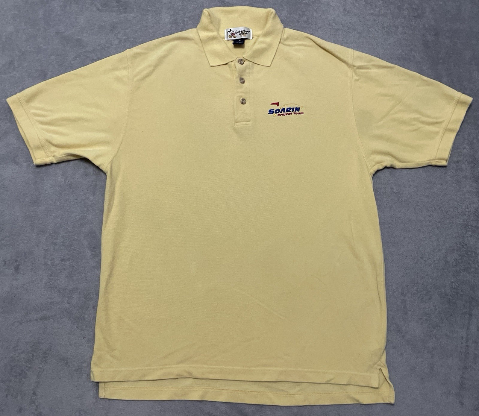 Vtg Walt Disney World Soarin Project Team Cast Member Polo Shirt Mens L Yellow