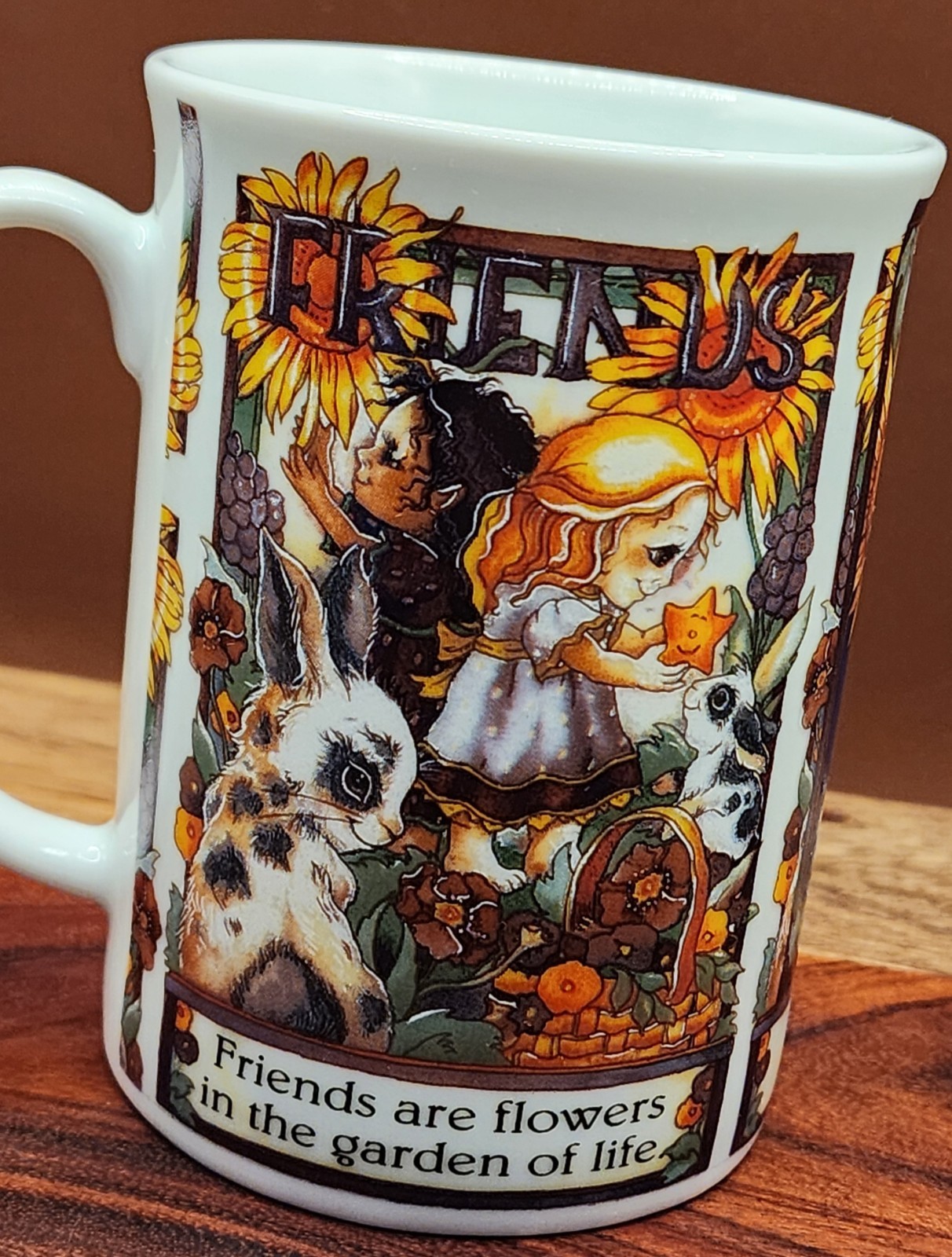 Vintage 1997 Reco Jody Bergsma Friendship Mug Friends Garden Rabbits