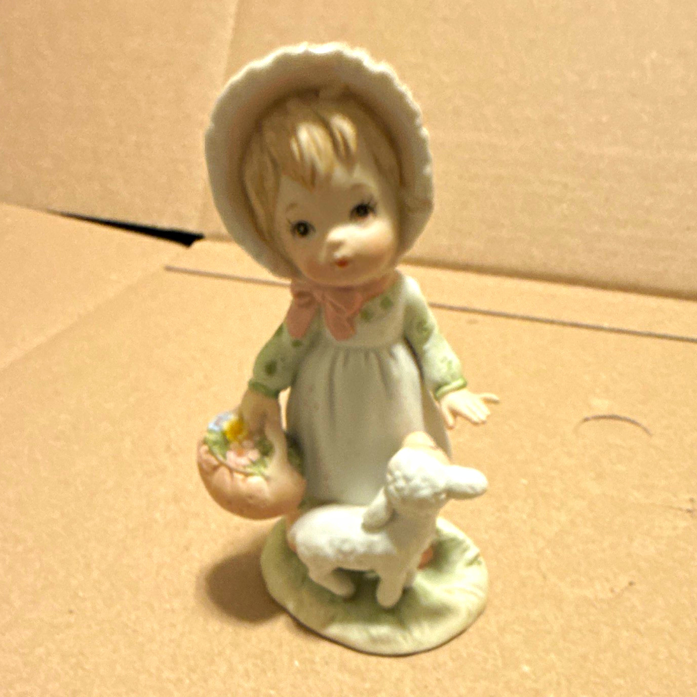 Lefton Betty Lou Hand Painted Porcelain Girl w/ Lamb Figurine 1984