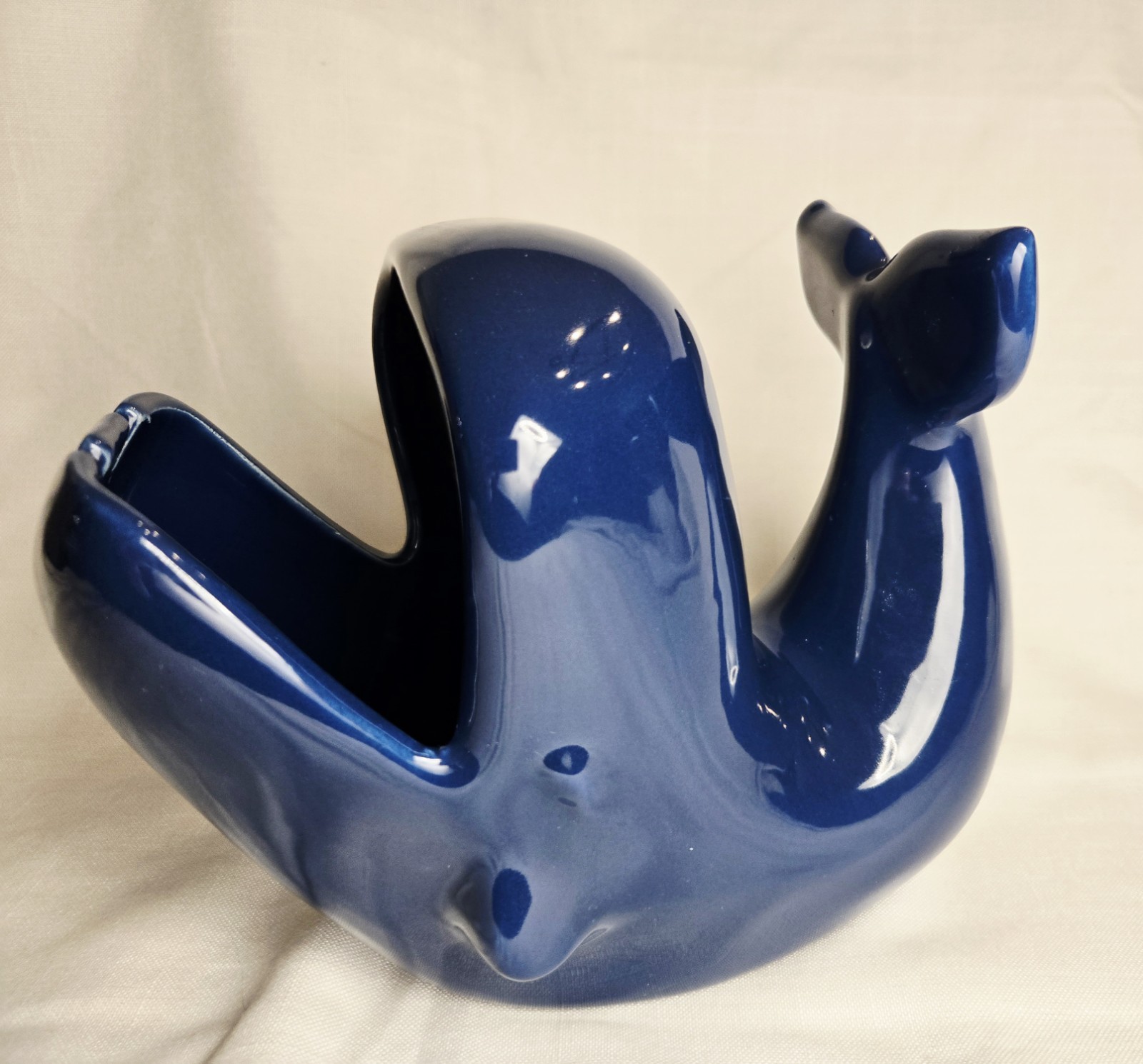 Vintage Vohann California Blue Whale Ashtray Mid Century Pottery Cobalt Large