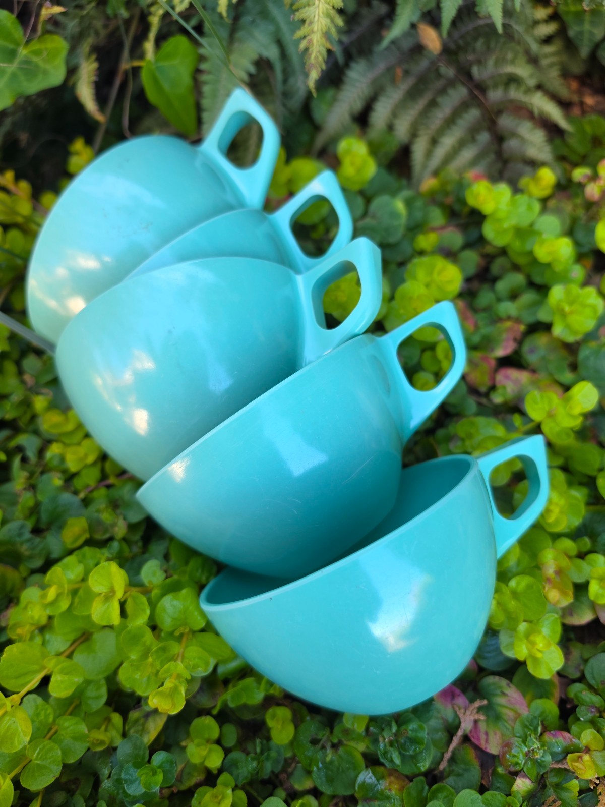 Vintage Retro USA Seafoam Green Coffee/Tea Cups 1960\'s Set of 5 Allied Chemical
