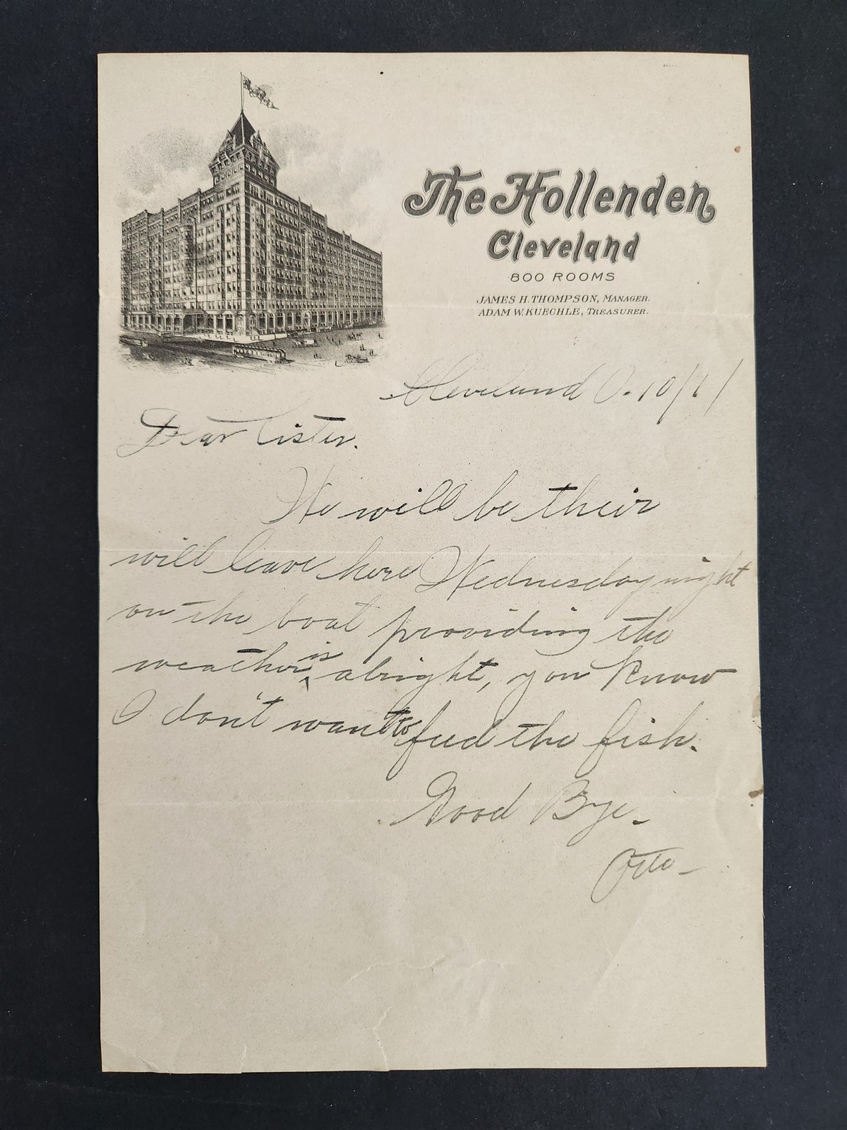 antique THE HOLLENDEN HOTEL cleveland oh LETTERHEAD letter THOMPSON KUECHLE