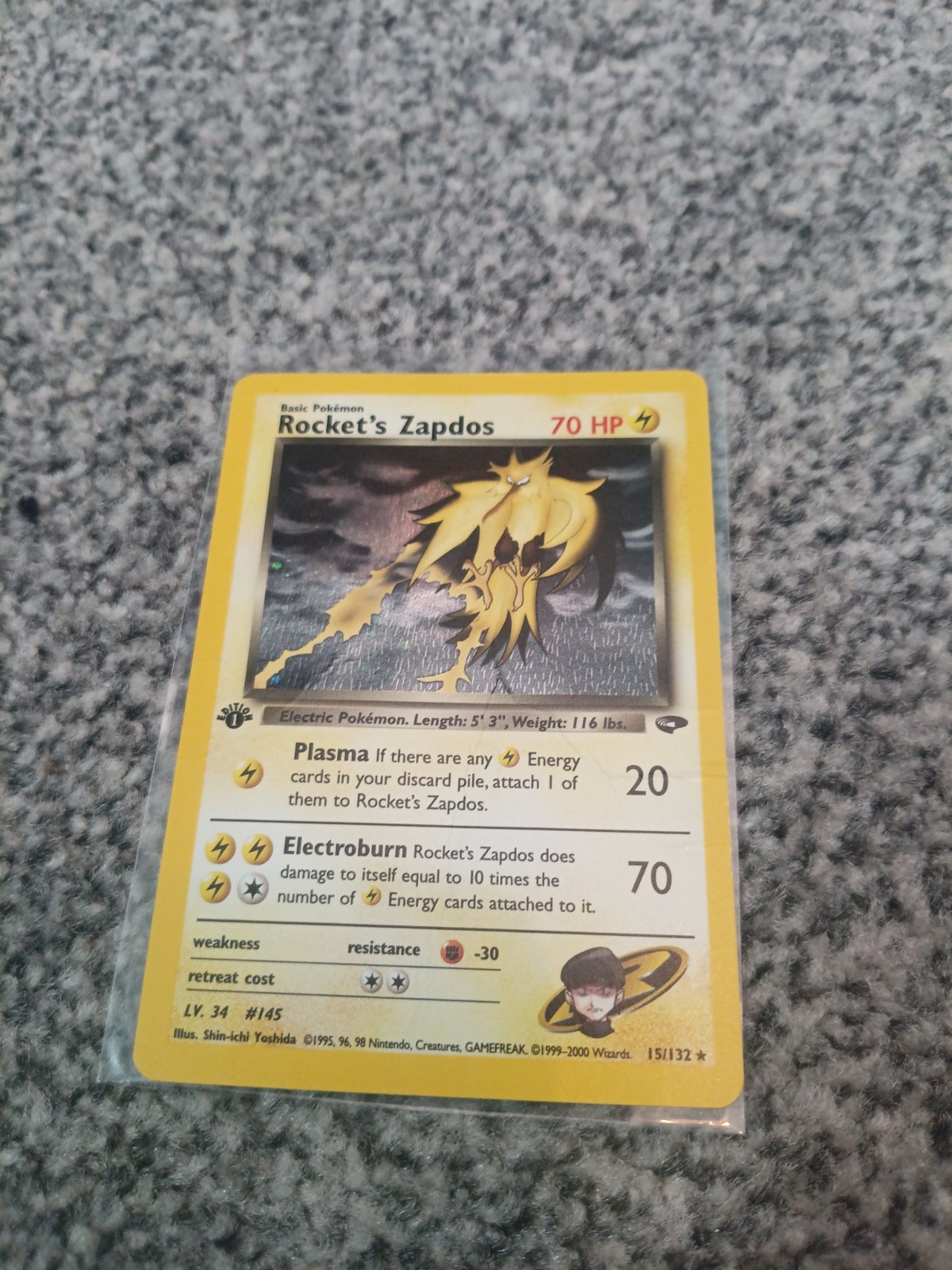 Pokemon TCG Rocket\'s Zapdos Holo 1st Edition Gym Challenge 15/132 WOTC Pokemon TCG Rocket\'s Zapdos Holo 1st Edition Gym Challenge 15/132 WOTC