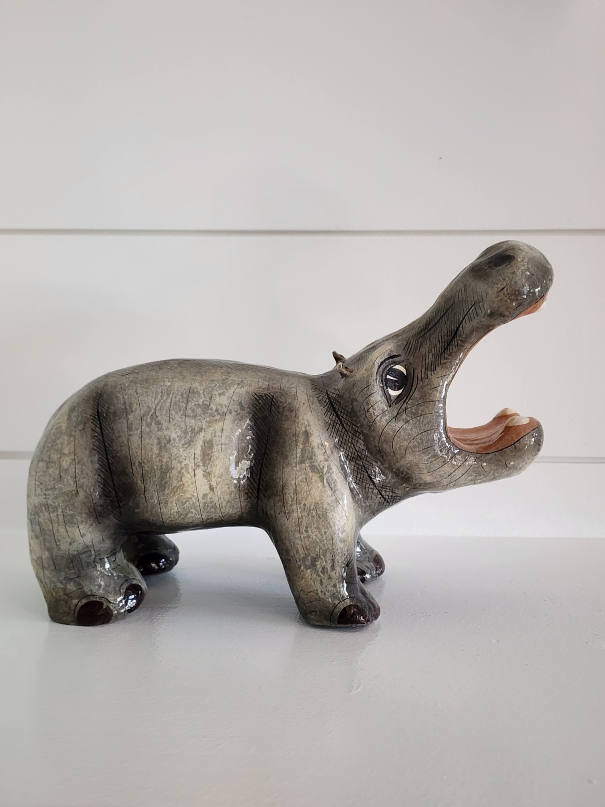 Vintage Tonala Mexico Paper Mache HIPPO Folk Art Signed Bautista Hippopotamus 
